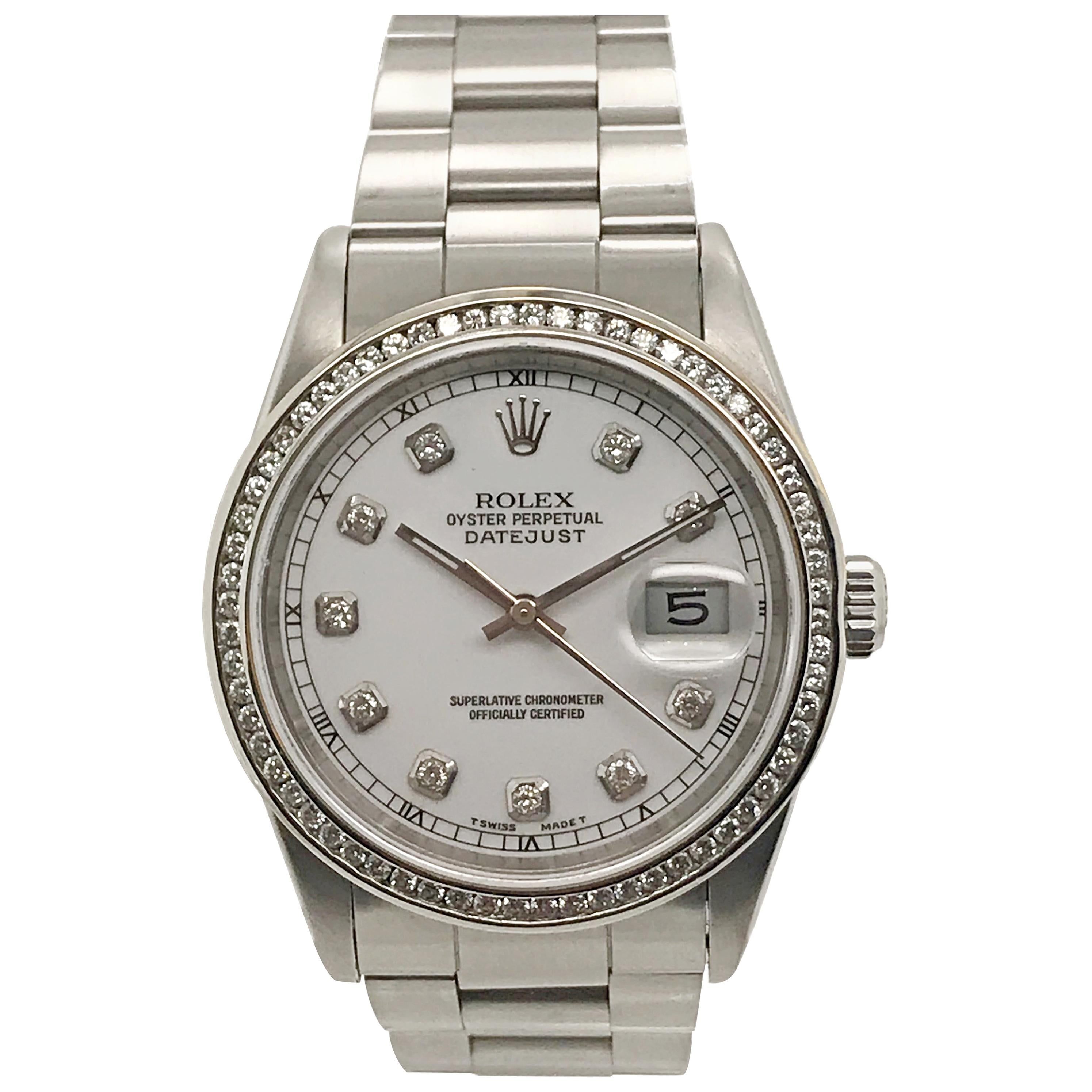 Rolex Stainless Steel Diamond Datejust Oyster Bracelet Wristwatch, 1991