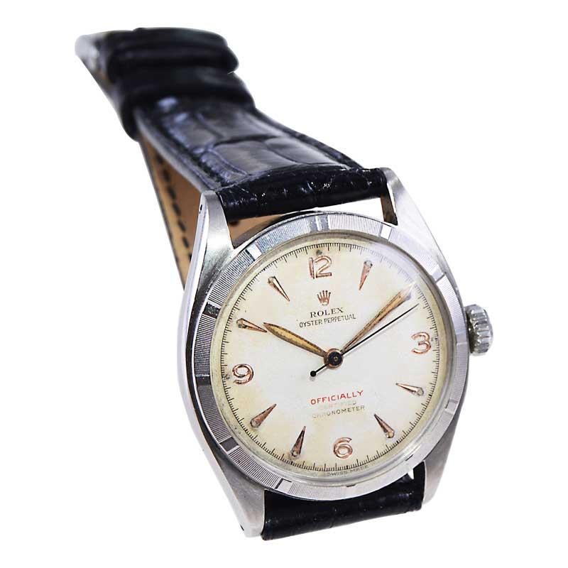 Modernist Rolex Stainless Steel Early Oyster Perpetual with Original Dial from 1951 For Sale