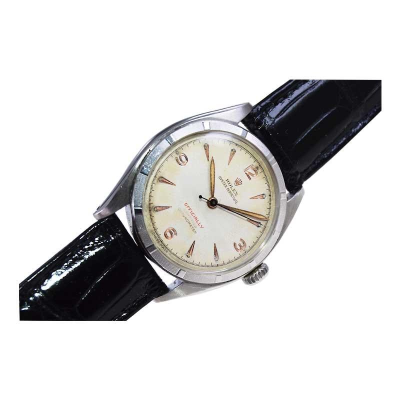 Women's or Men's Rolex Stainless Steel Early Oyster Perpetual with Original Dial from 1951 For Sale
