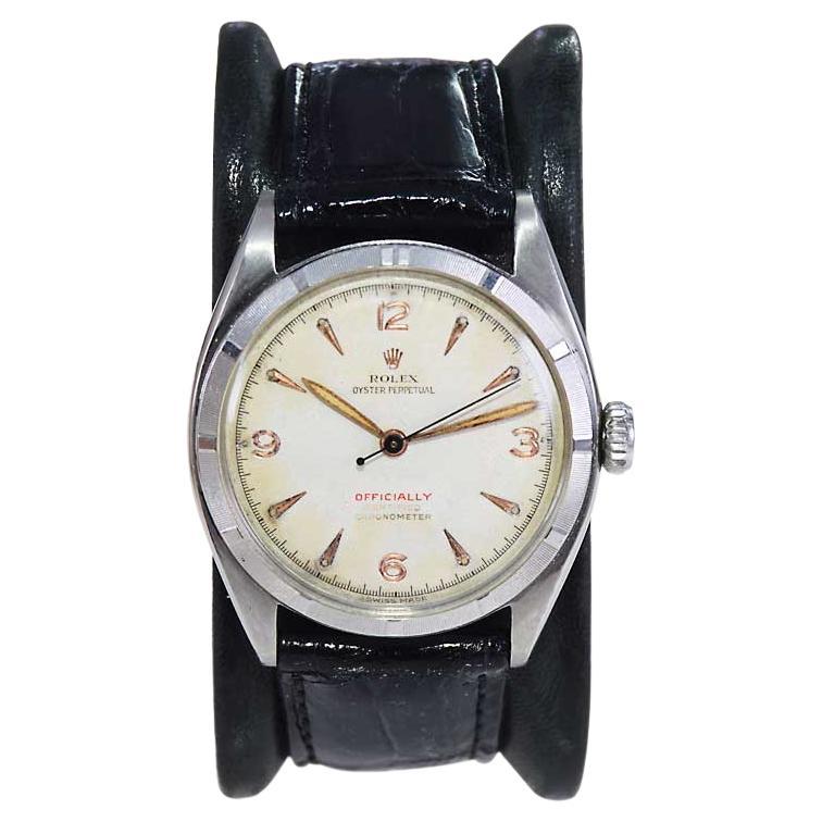 Rolex Montre Early Oyster Perpetual en acier inoxydable avec cadran d'origine de 1951