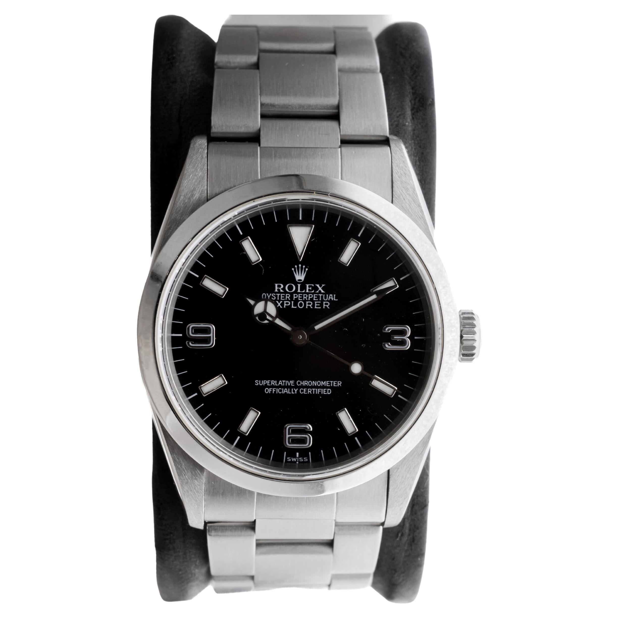 FACTORY / HOUSE: Rolex Watch Company
STYLE / REFERENCE: Explorer / Reference 14270
METAL / MATERIAL: Stainless Steel
CIRCA / YEAR: 1999
DIMENSIONS / SIZE: Length 44mm X Diameter 35mm
MOVEMENT / CALIBER: Perpetual Winding / 27 Jewels / Caliber 3000