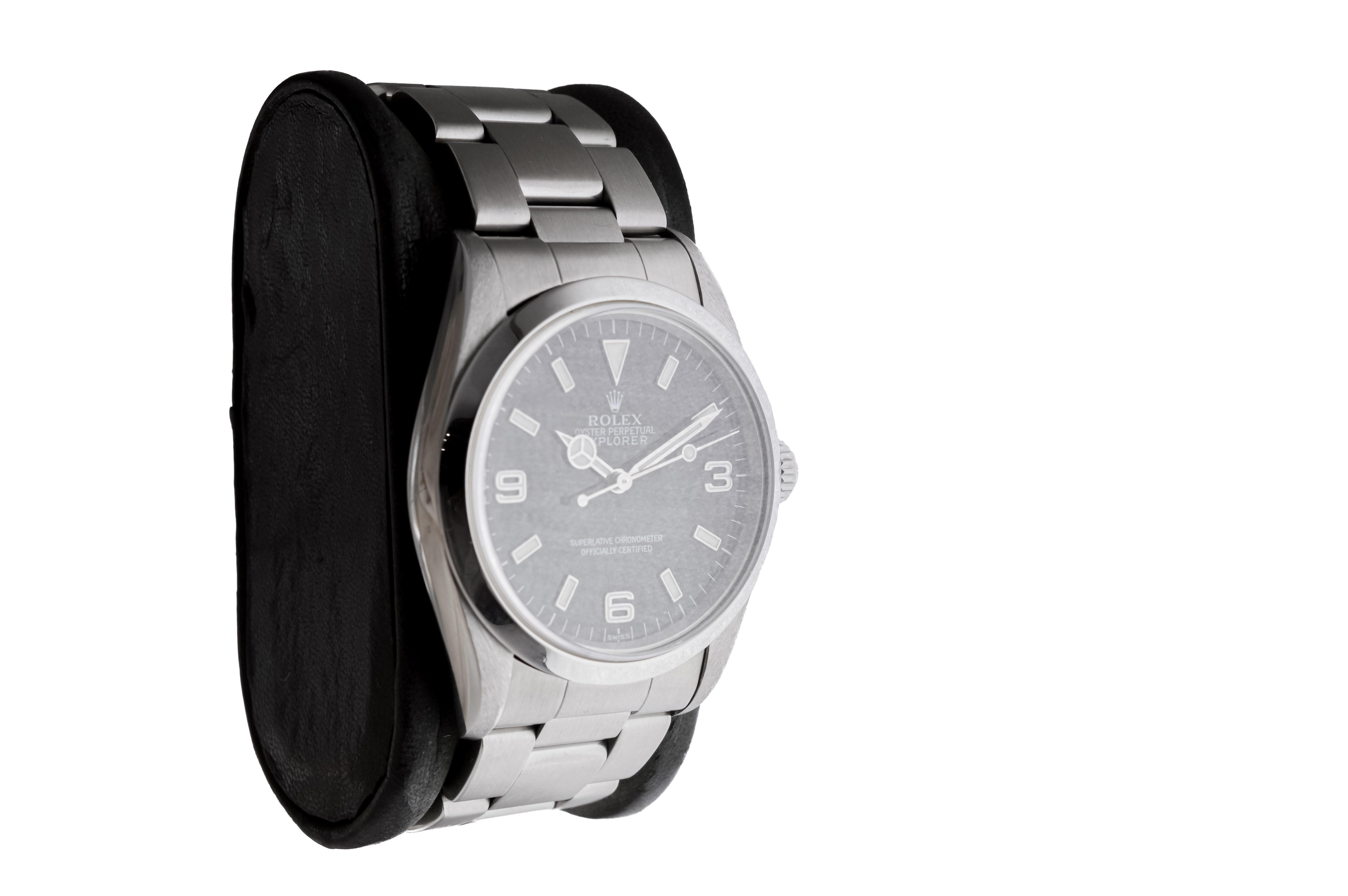 Modern Rolex Stainless Steel Explorer With Box and Papers, circa 1999 For Sale