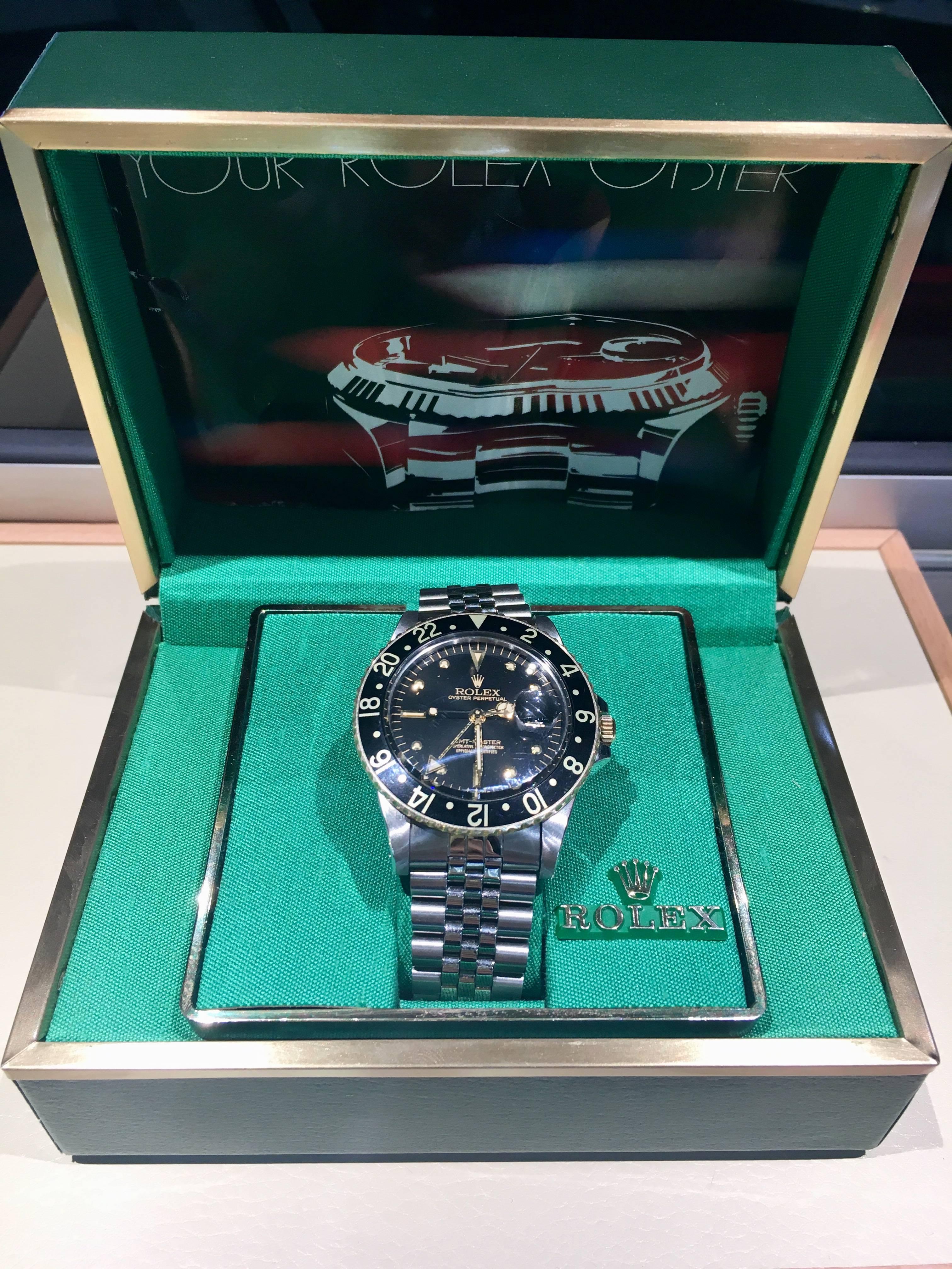 Rolex Stainless Steel GMT Black dial Date Wristwatch Ref 16753, circa 1980 4