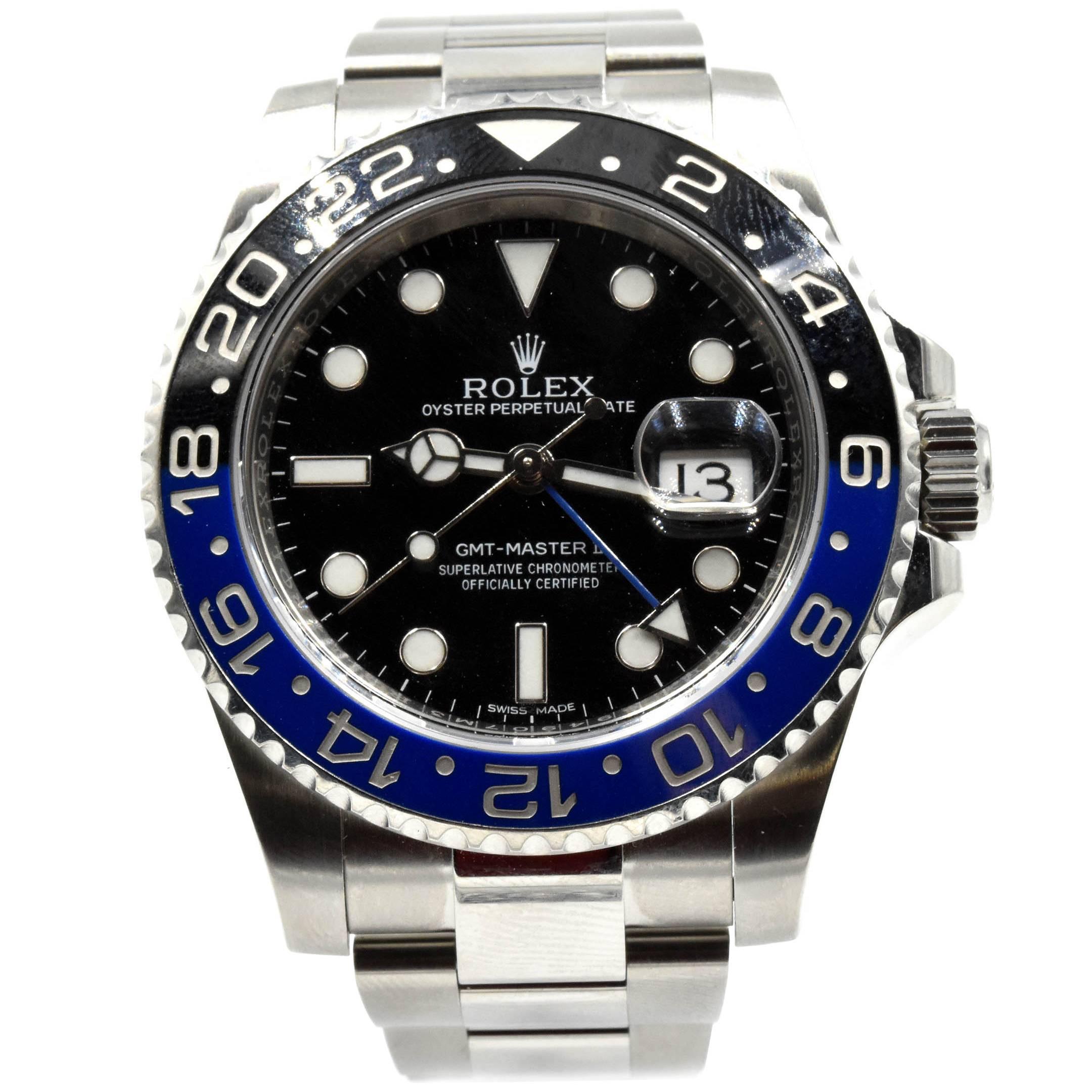 Rolex Stainless Steel GMT Master II Batman Black Dial Wristwatch Ref 116710 BLNR