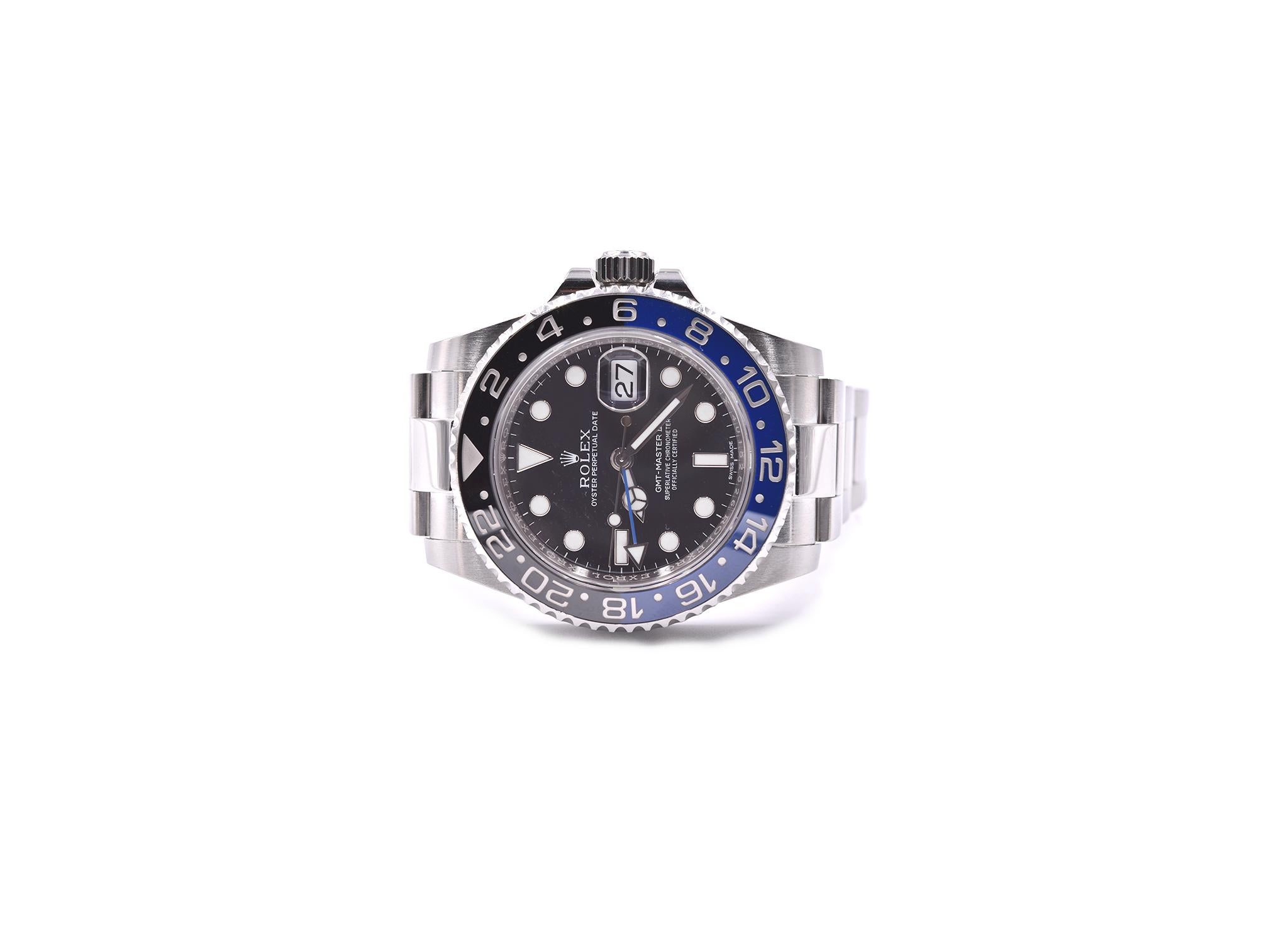 Rolex Stainless Steel GMT Master II Batman Watch Ref# 116710 In Excellent Condition In Scottsdale, AZ