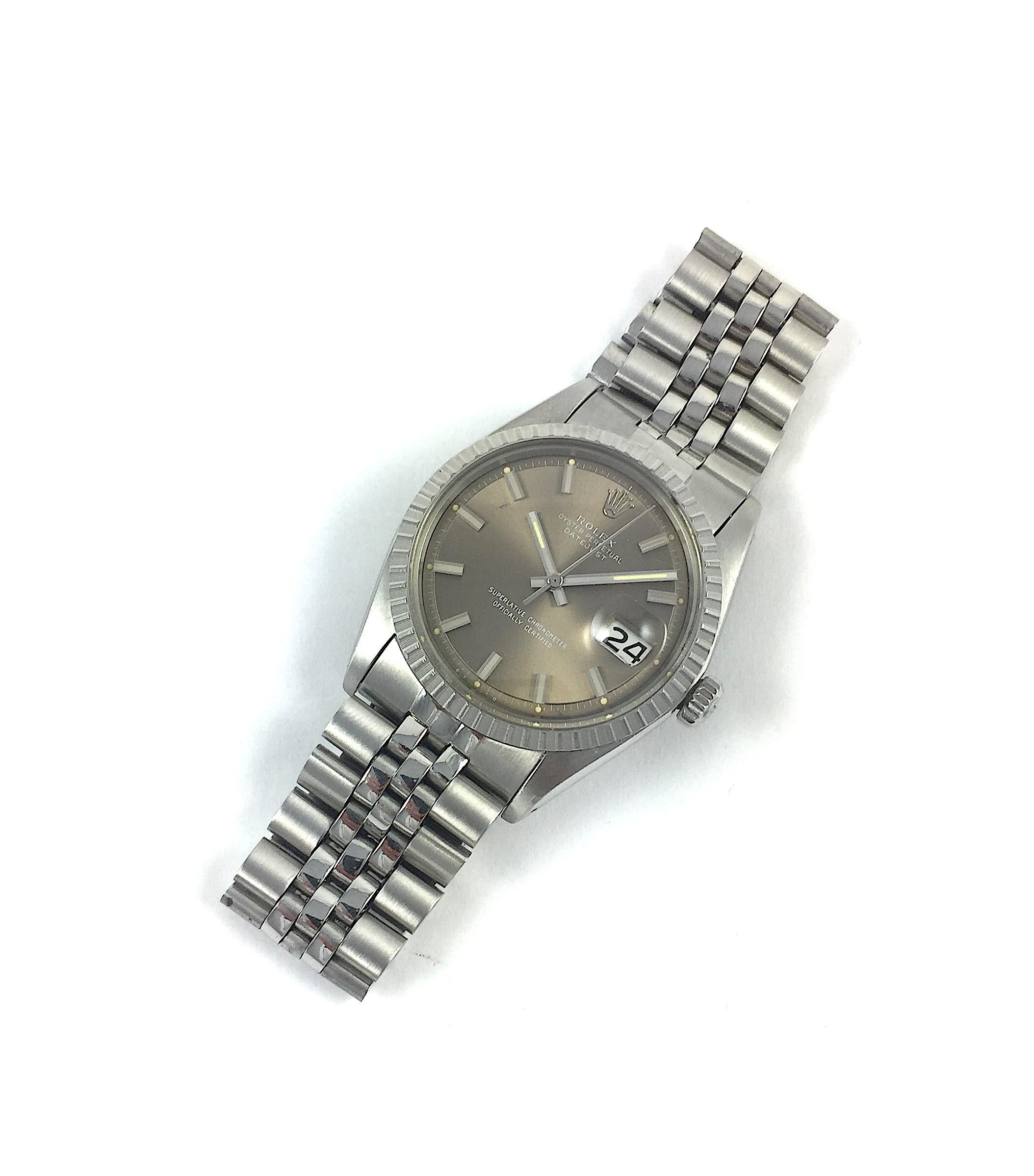 Women's or Men's Rolex Stainless Steel Grey Wide Boy Datejust Watch, 1970s