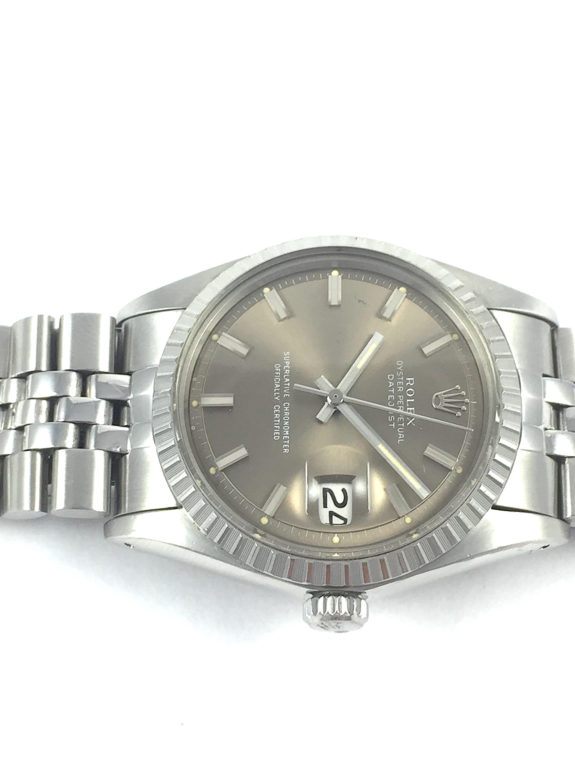 Rolex Stainless Steel Grey Wide Boy Datejust Watch, 1970s 1