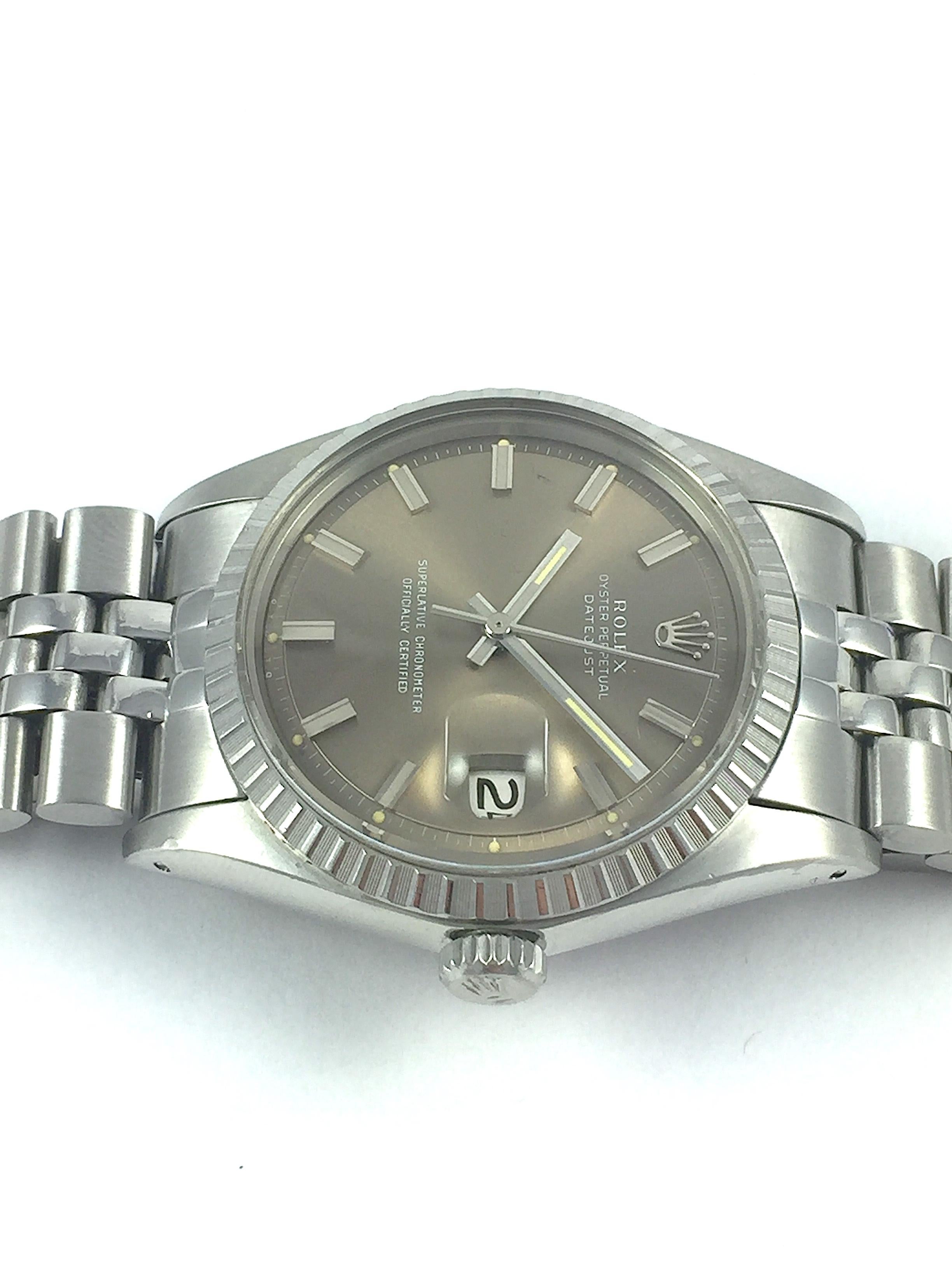 Rolex Stainless Steel Grey Wide Boy Datejust Watch, 1970s 2