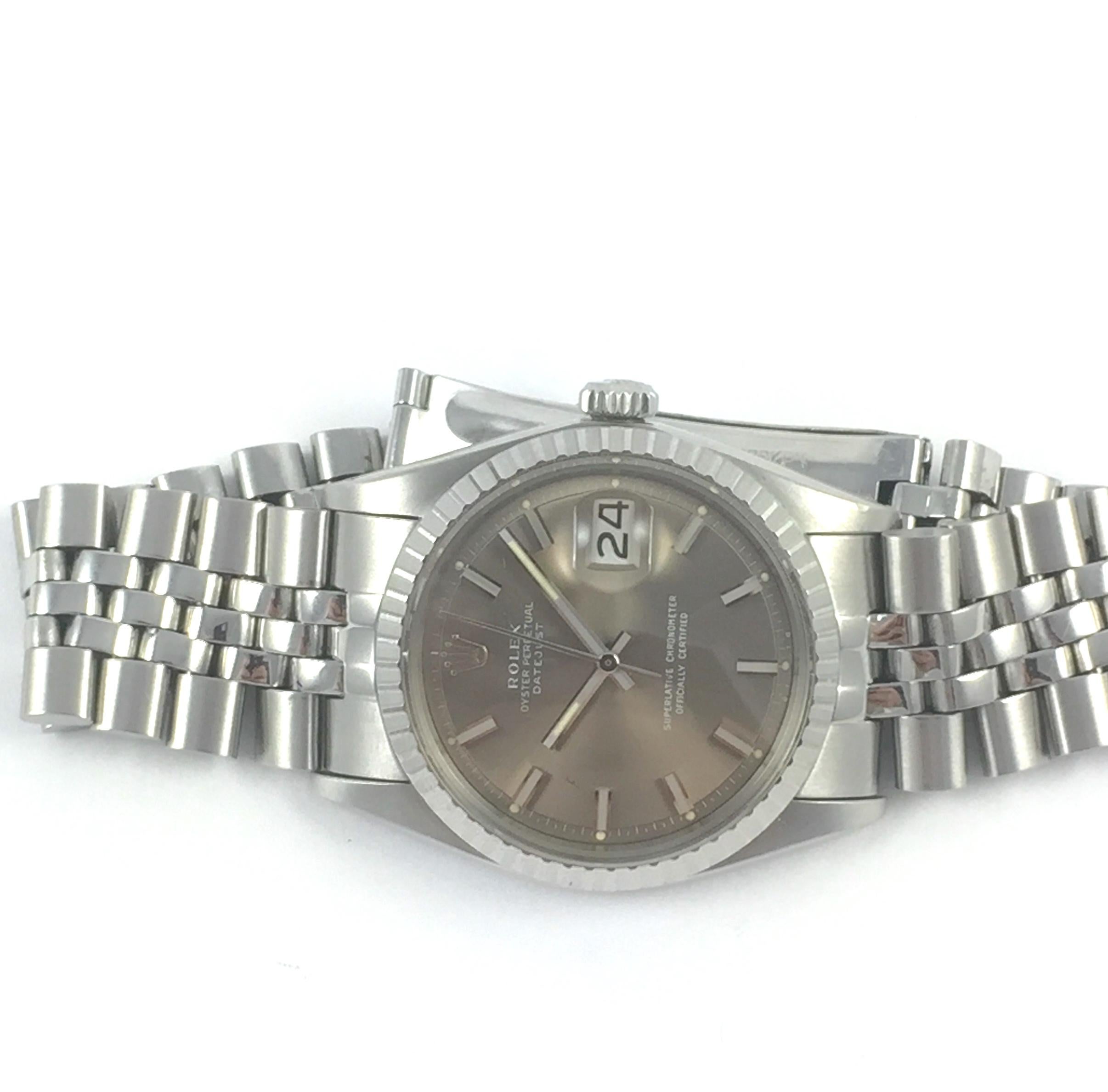 Rolex Stainless Steel Grey Wide Boy Datejust Watch, 1970s 3