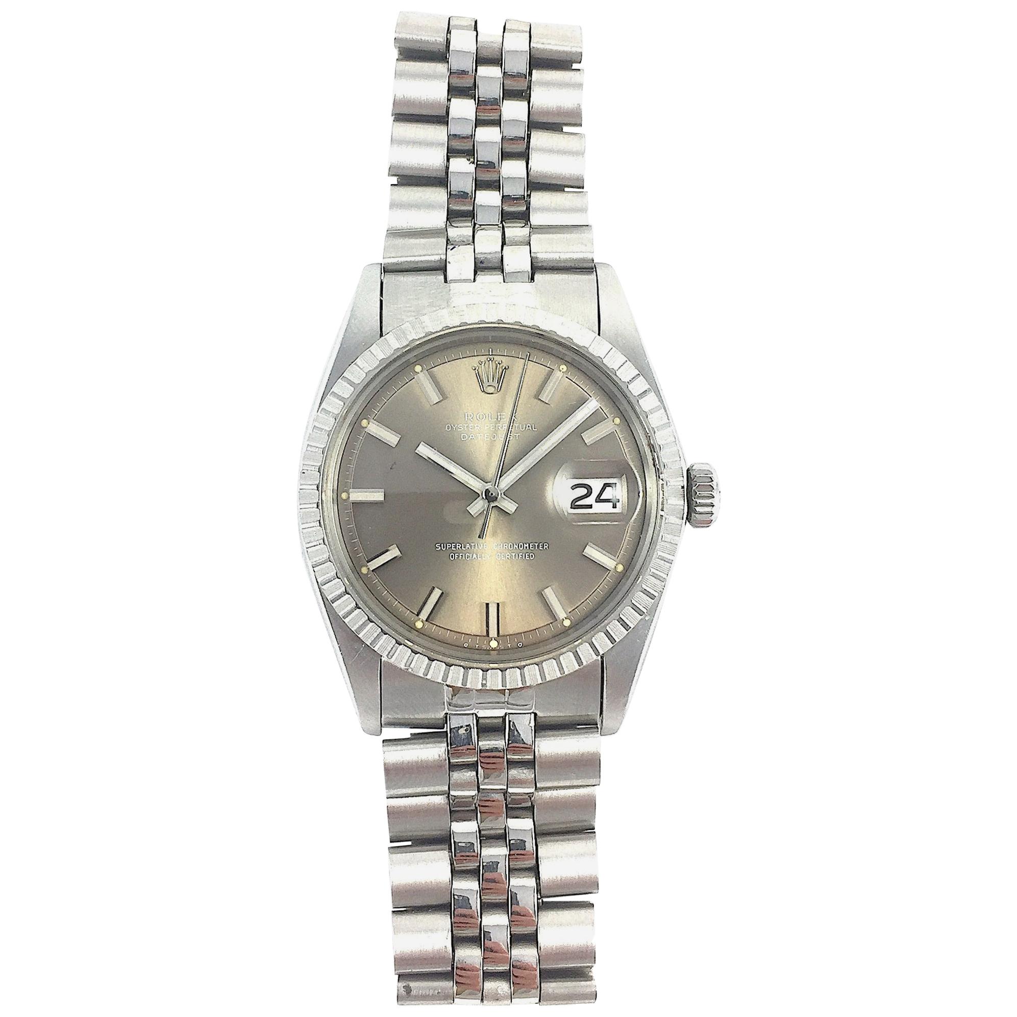 Rolex Stainless Steel Grey Wide Boy Datejust Watch, 1970s