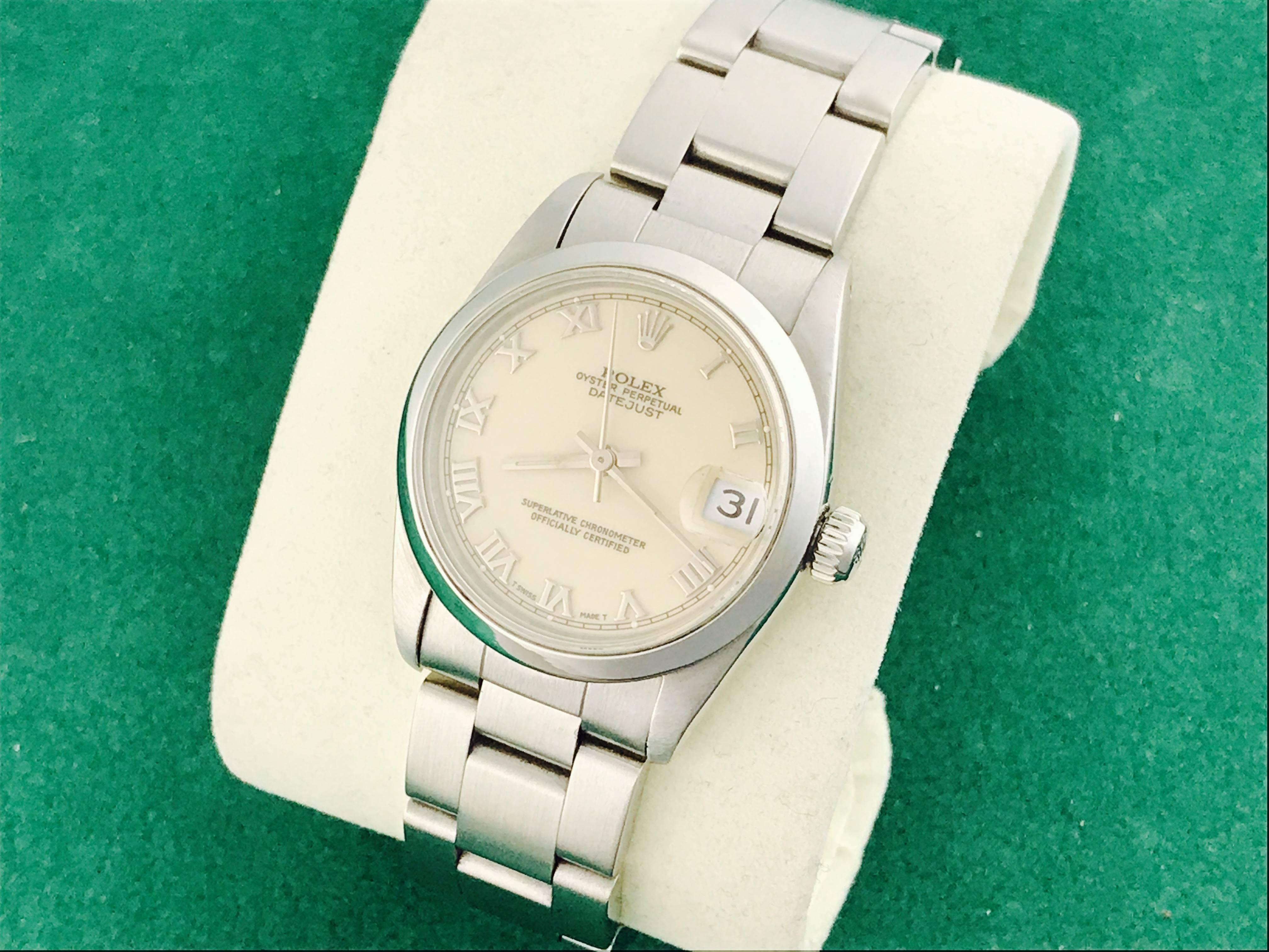 Contemporary Rolex Stainless Steel Ivory Dial Datejust Automatic Wristwatch Ref 68240  For Sale
