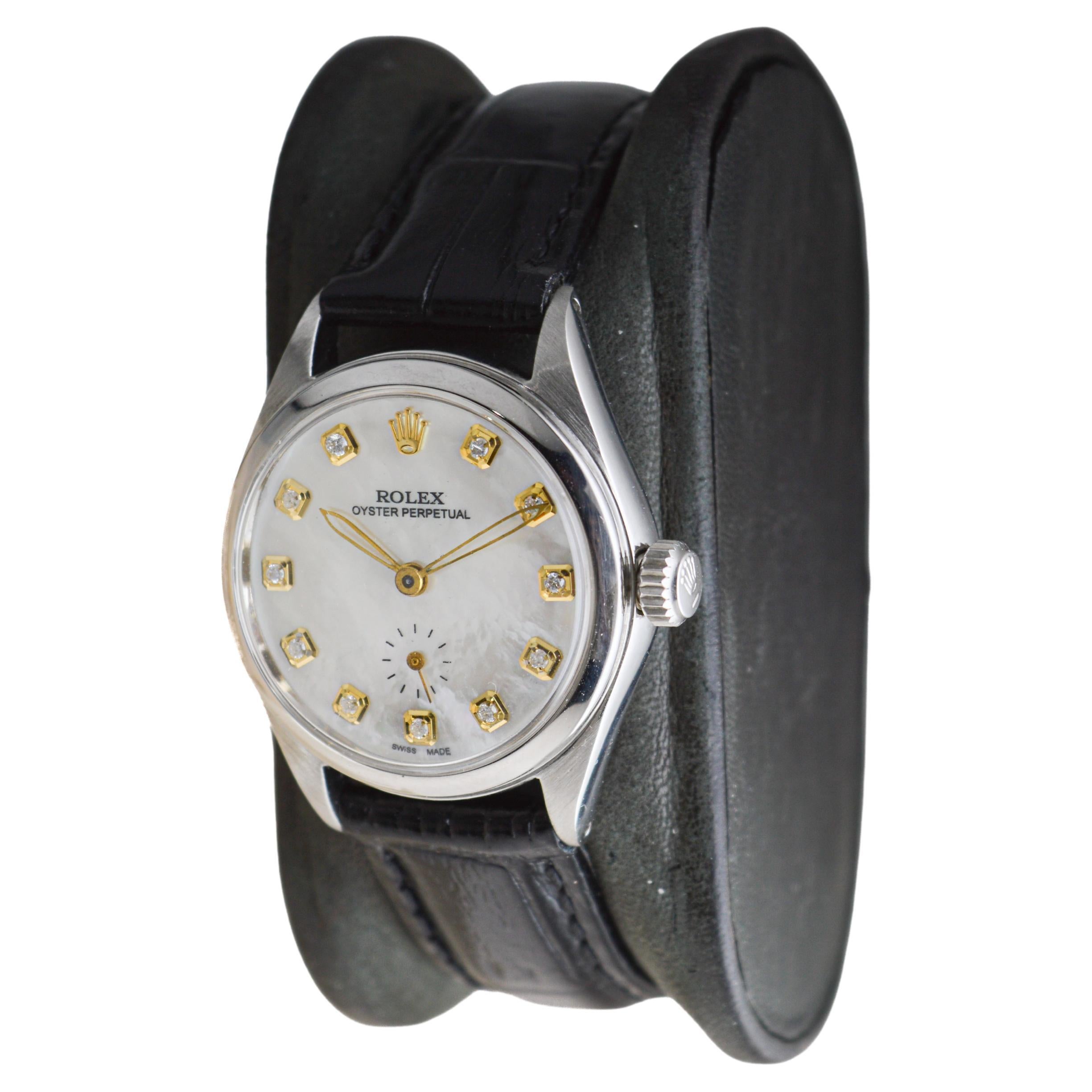  Rolex Montre Bubble Back pour femmes en acier inoxydable avec cadran personnalisé en nacre, 1953 Unisexe 