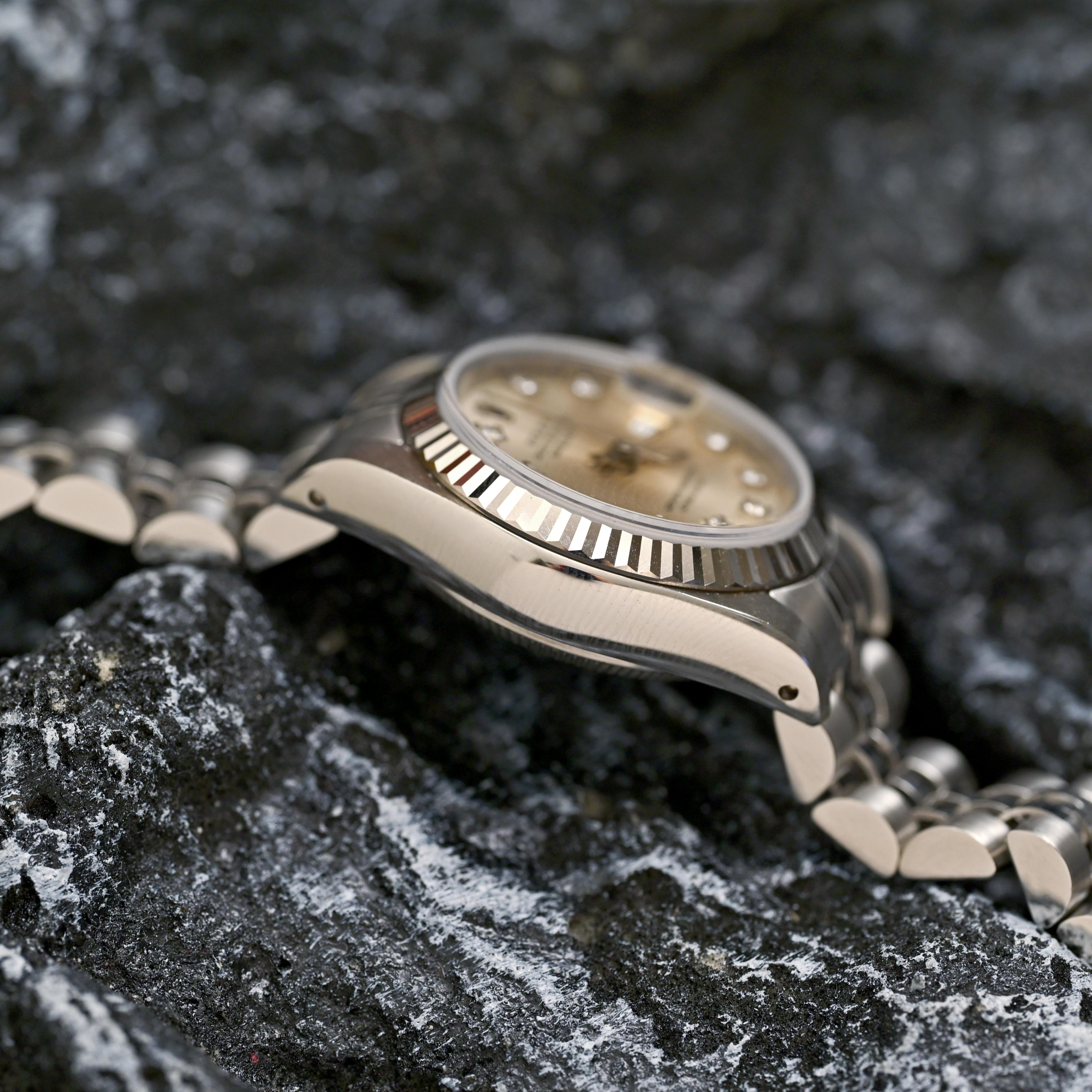 Rolex Acero inoxidable Lady Datejust Esfera plateada Índices de diamantes 69174, 1988 en venta 6