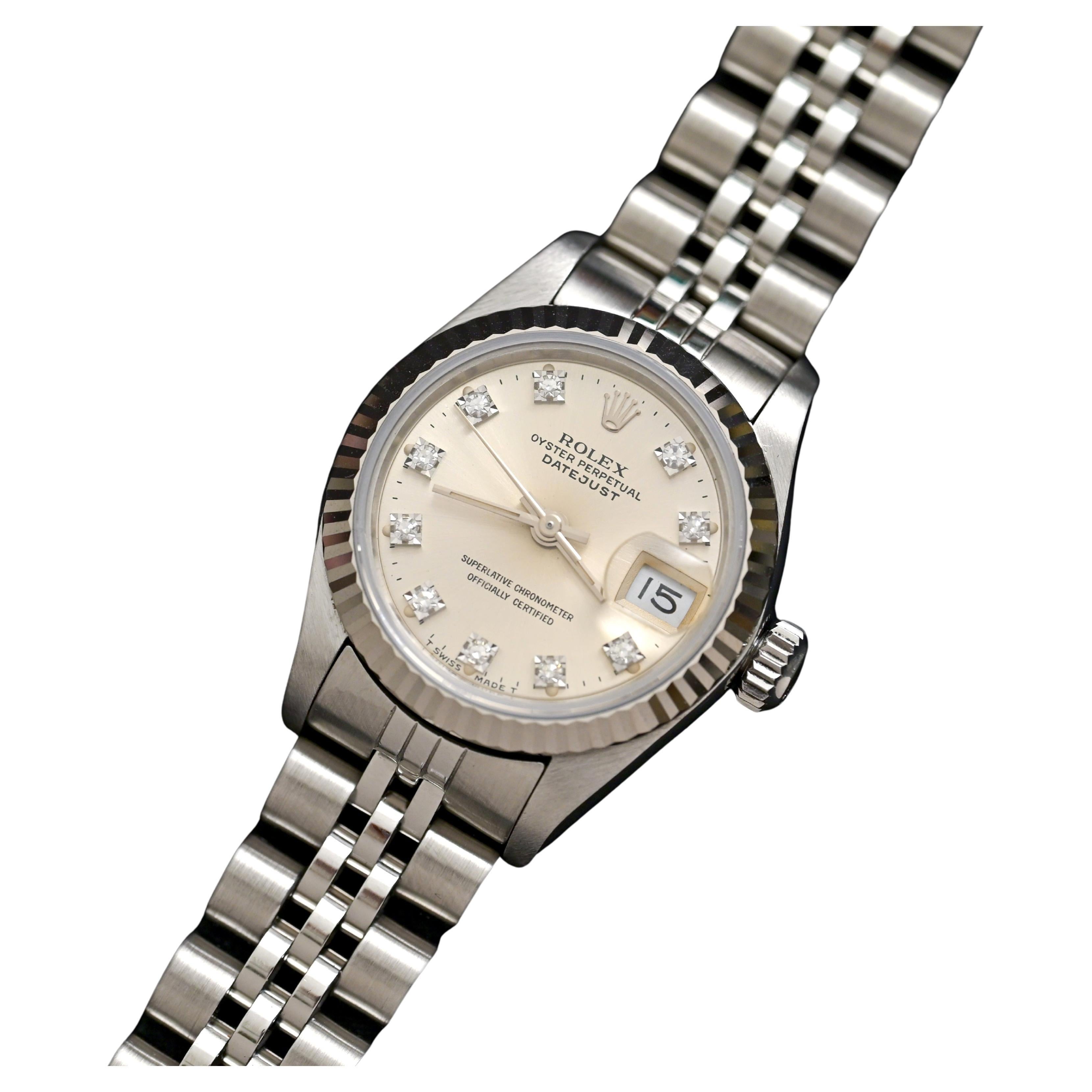 Rolex Stainless Steel Lady Datejust Silver Dial Diamond Indexes 69174, 1988