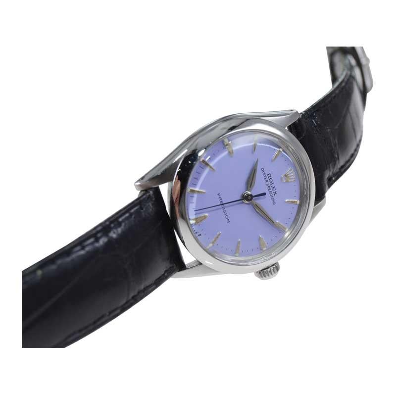 Modernist Rolex Stainless Steel Mid Size Oyster Speedking Custom Lavender Dial, 1960's