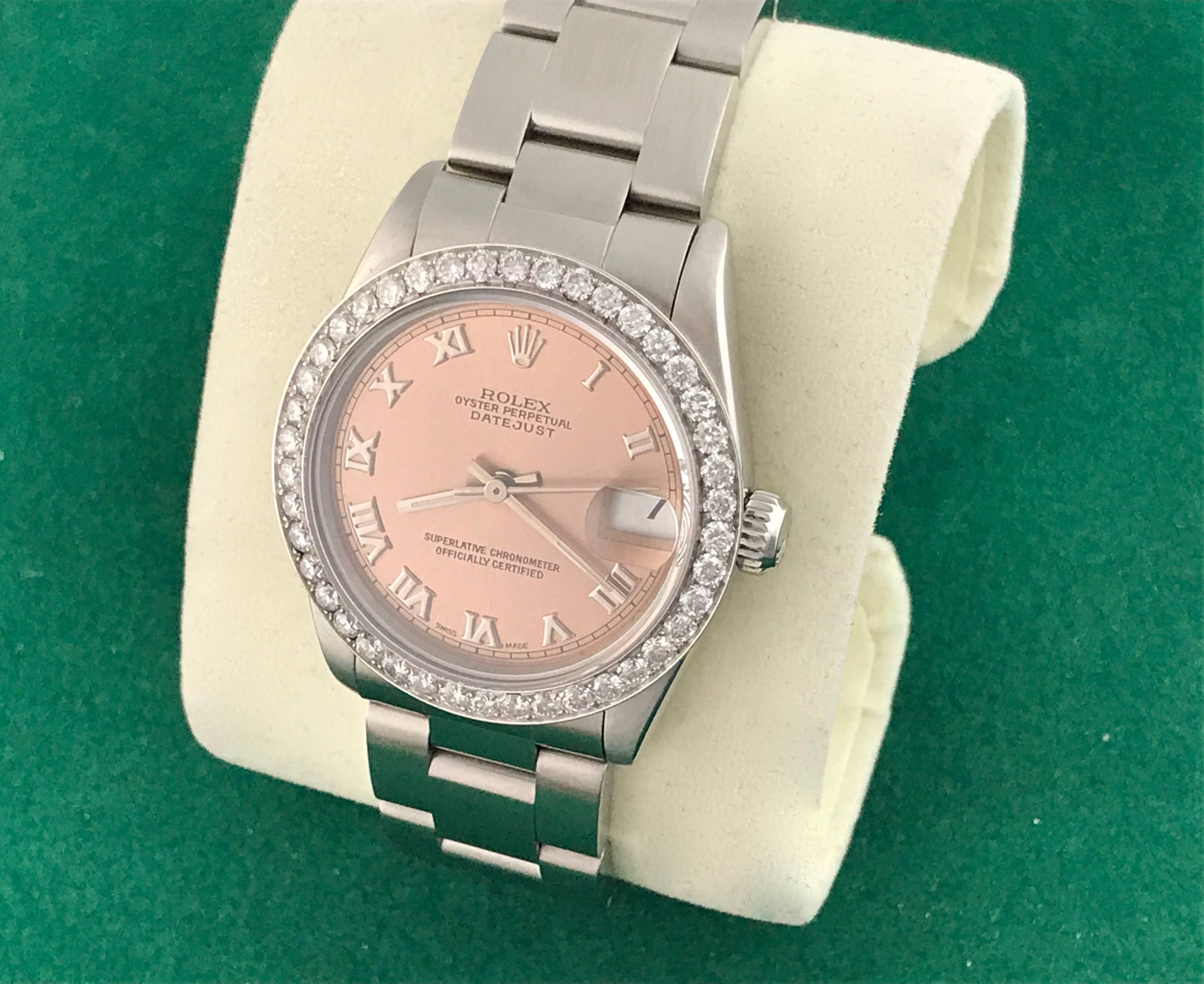 Contemporary Rolex Stainless Steel Datejust Diamond Bezel Automatic Wristwatch Ref 68240 For Sale