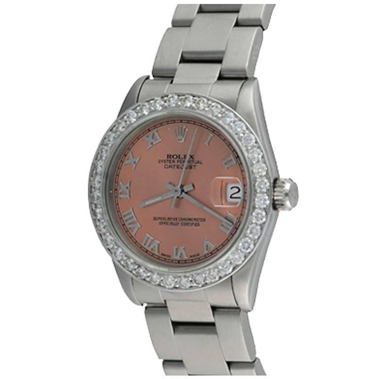 Rolex Stainless Steel Datejust Diamond Bezel Automatic Wristwatch Ref 68240 For Sale