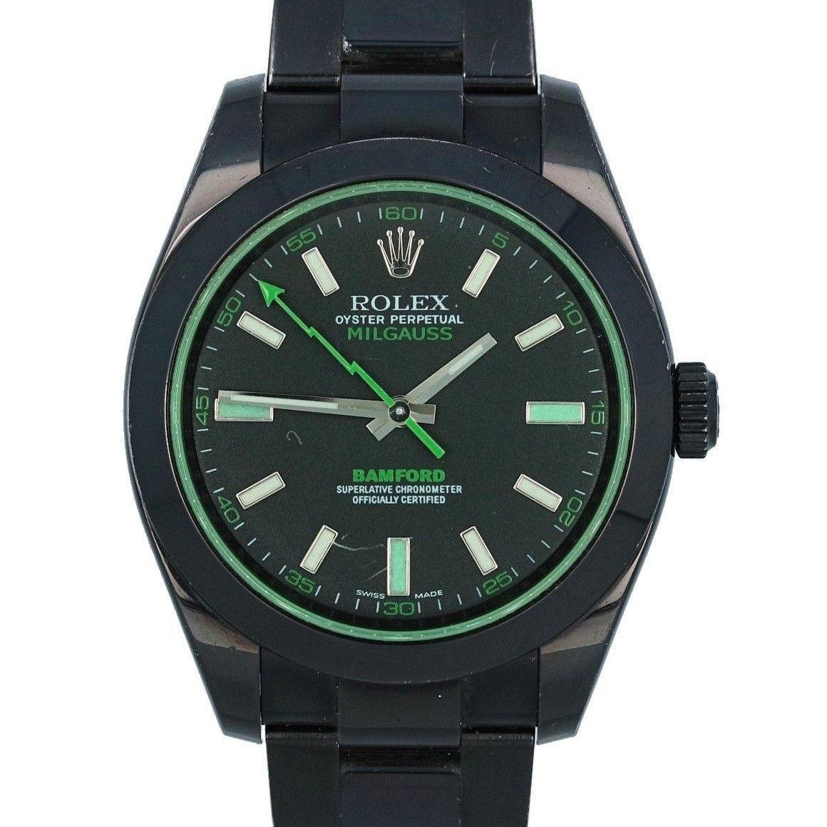 Brand Name  Rolex 
Style Number  116400 
Series  Milgauss Bamford Watch Department 
Gender  Men's 
Case Material  Stainless Steel 
Dial Color  Black 
Movement  Automatic 
Engine  Cal. 3131 
Functions  Hours, Minutes, Seconds 
Crystal Material 