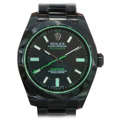 Rolex Stainless Steel Milgauss Bamford "Blacked Out" Green Automatic Wristwatch