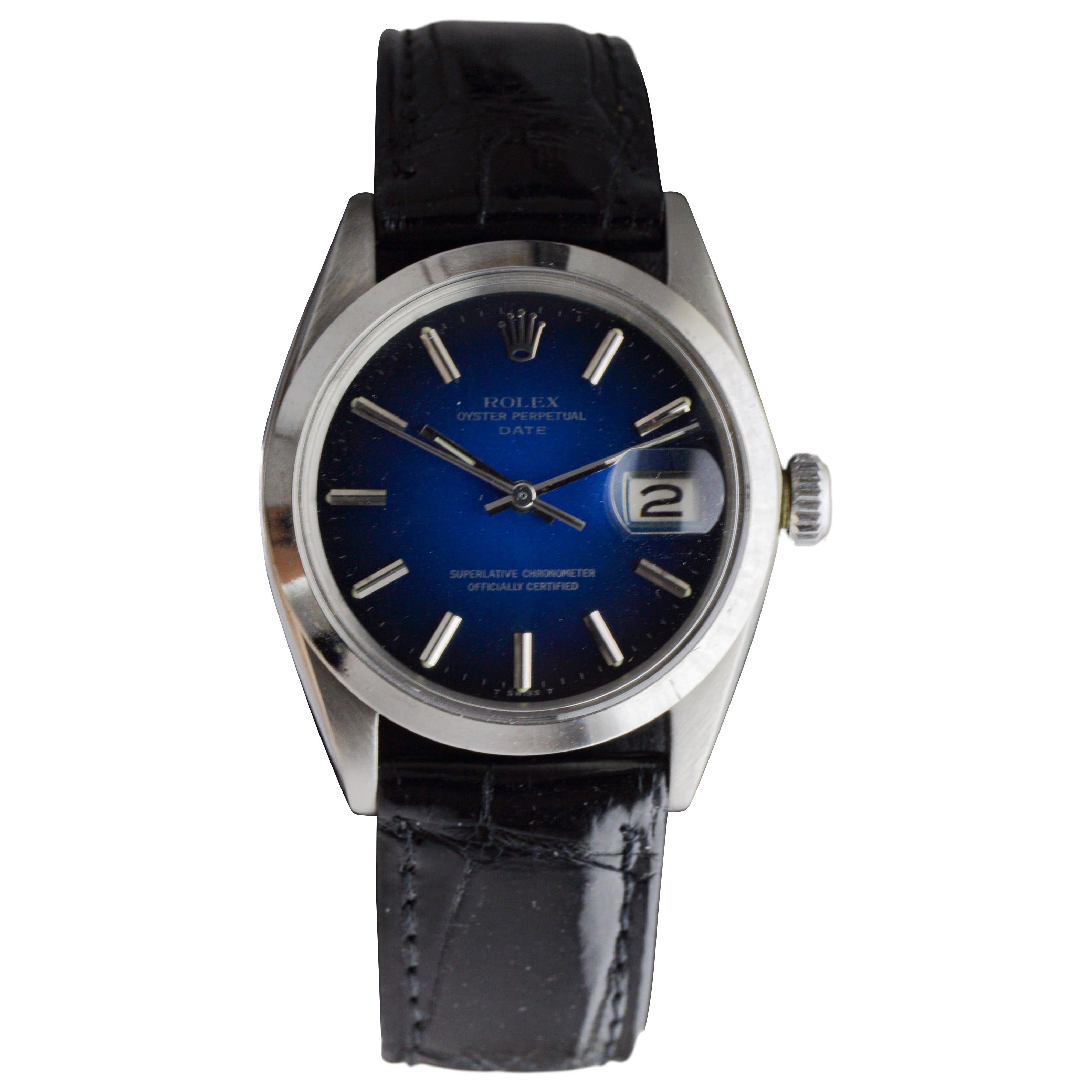 Rolex en acier inoxydable O.P Date avec cadran Vignette rare en vente