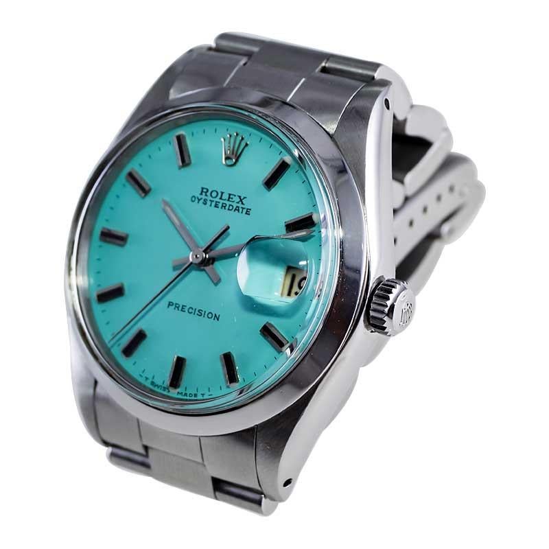 Rolex Stainless Steel Oyster Date with Custom Finished Tiffany Blue Dial, 1970s 2