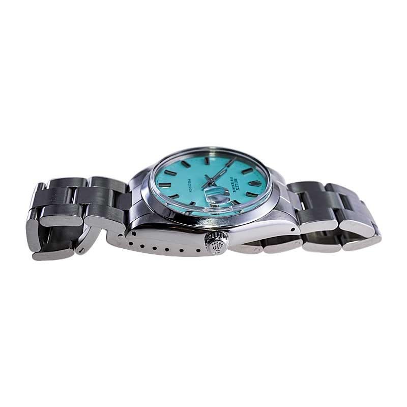 Rolex Stainless Steel Oyster Date with Custom Finished Tiffany Blue Dial, 1970s 3