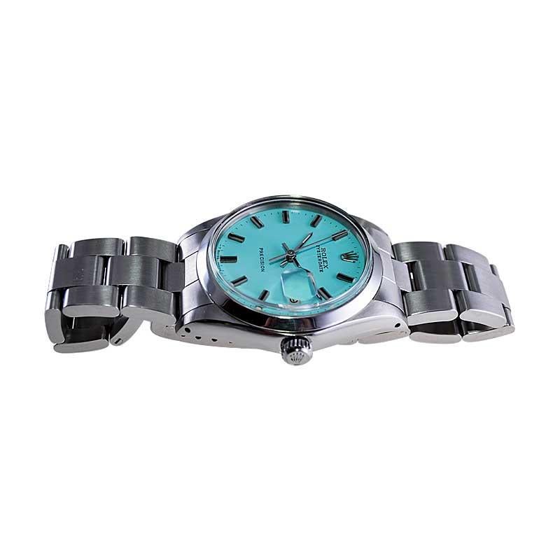 Rolex Stainless Steel Oyster Date with Custom Finished Tiffany Blue Dial, 1970s 5