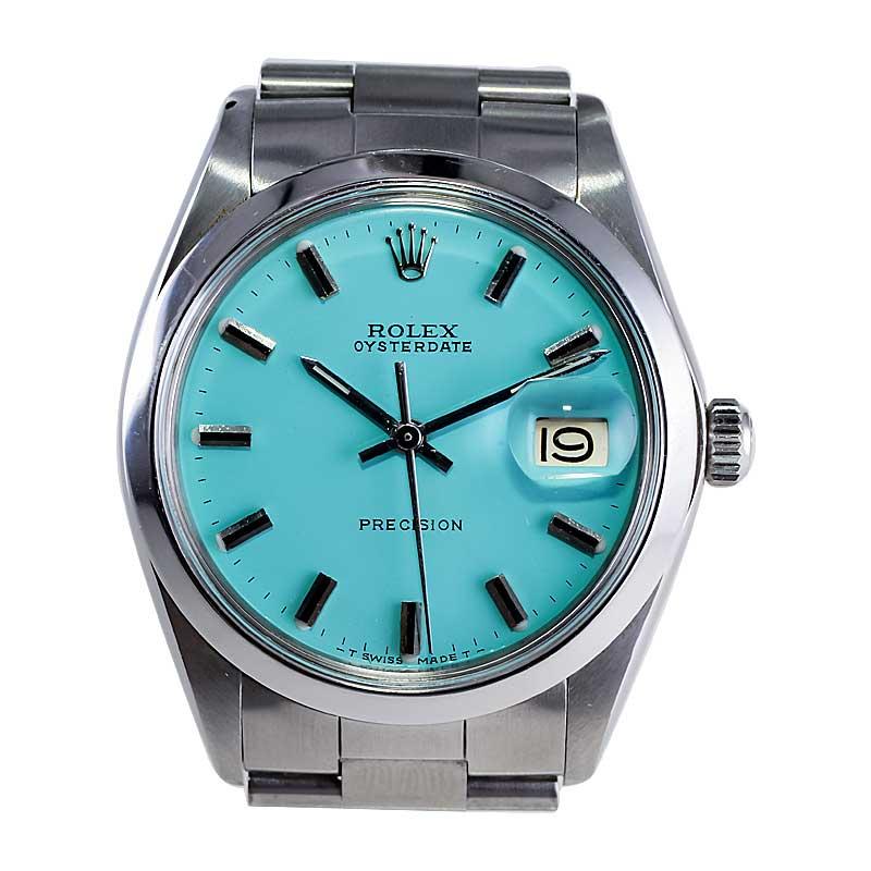 Rolex Stainless Steel Oyster Date with Custom Finished Tiffany Blue Dial 1970's 1