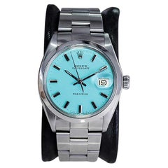 Rolex Stainless Steel Oyster Date with Custom Finished Tiffany Blue Dial 1970's