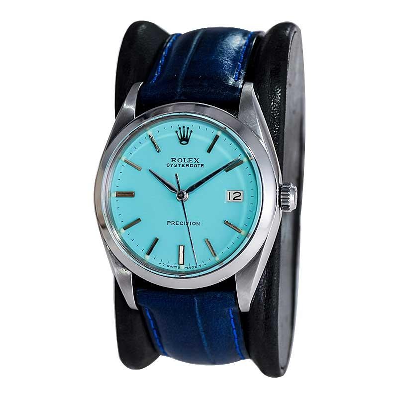 Modernist Rolex Stainless Steel Oyster Date with Custom Tiffany Blue Dial from 1957