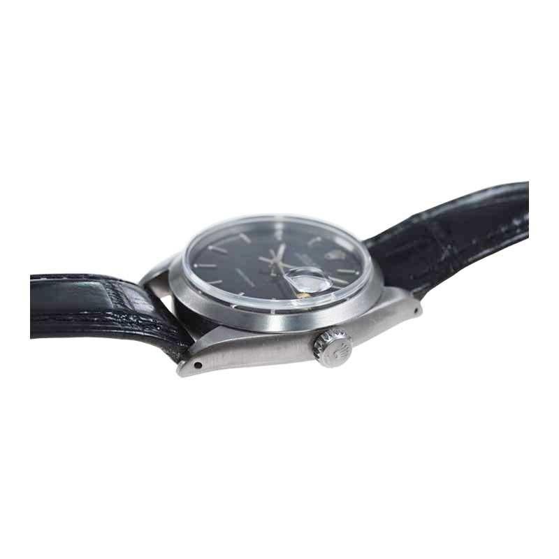 Rolex Montre Oyster Date en acier inoxydable avec cadran noir d'origine, années 1960 2