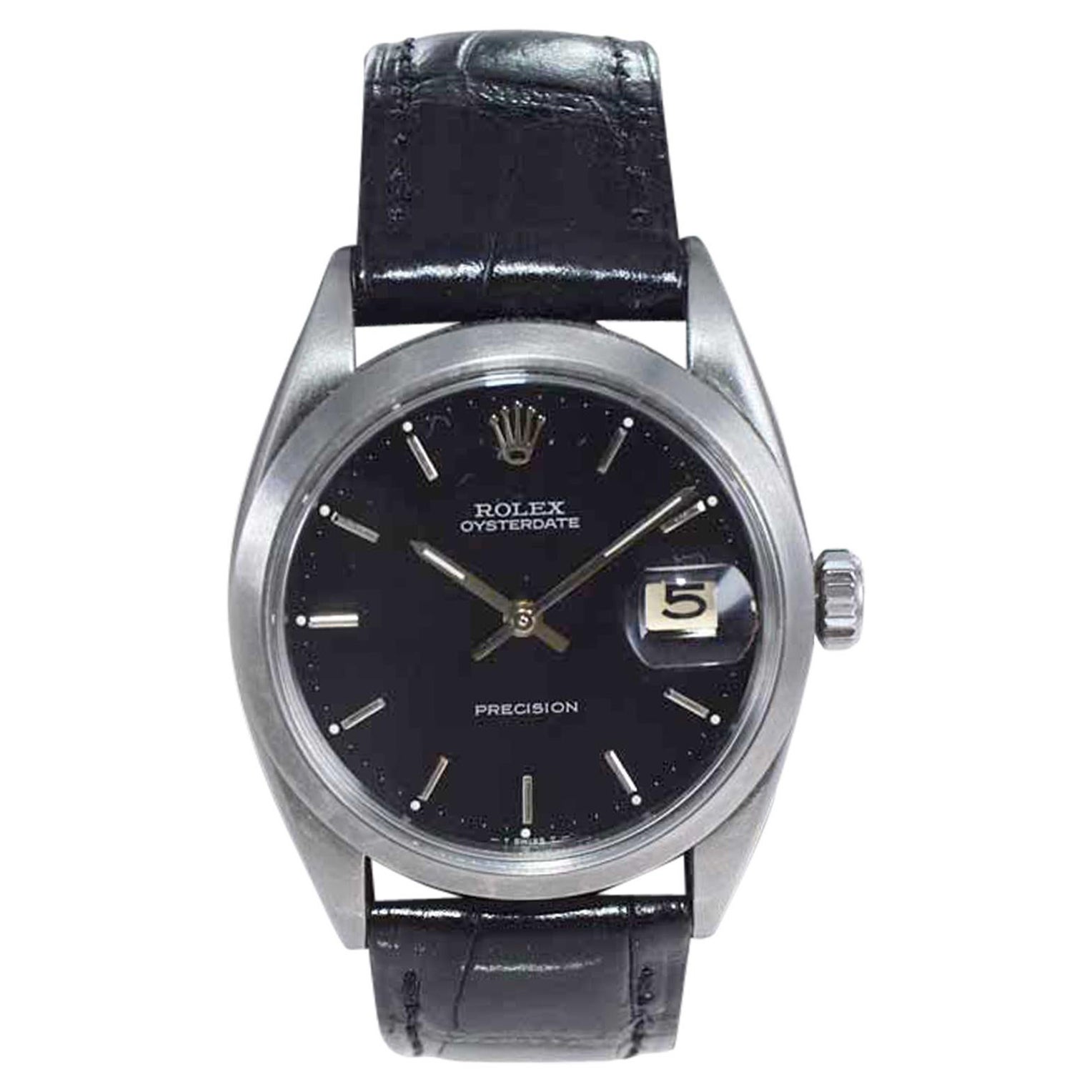 Rolex Montre Oyster Date en acier inoxydable avec cadran noir d'origine, années 1960