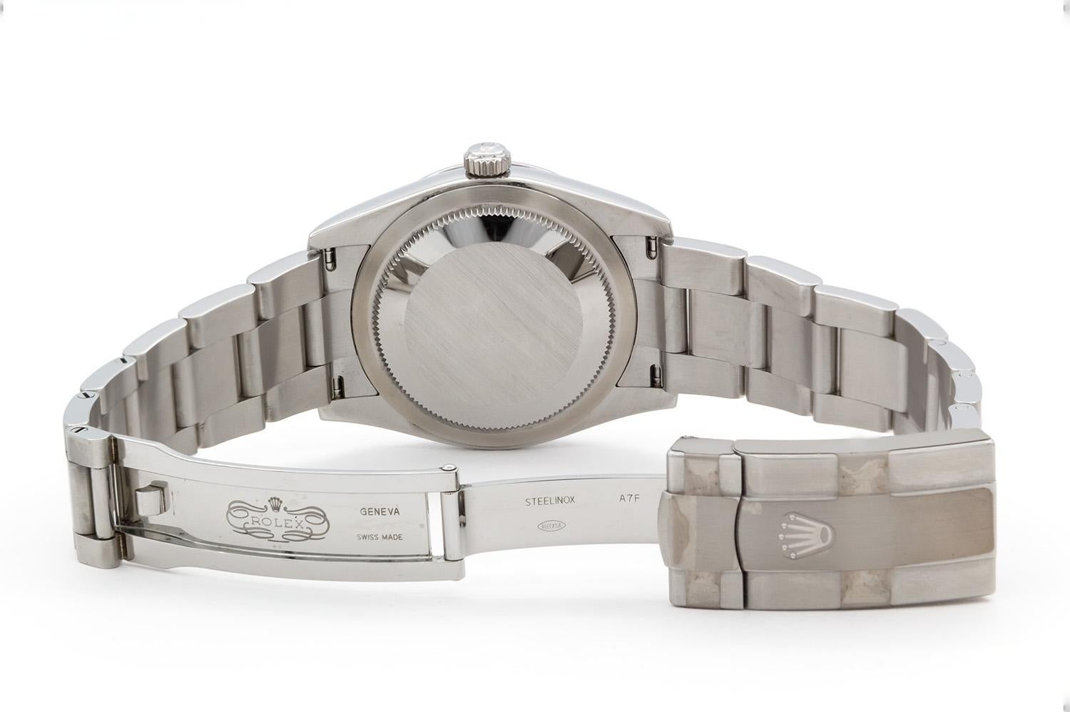 Donna Rolex Oyster Perpetual 34mm in acciaio inossidabile con quadrante a bastoni Silver 124200 in vendita