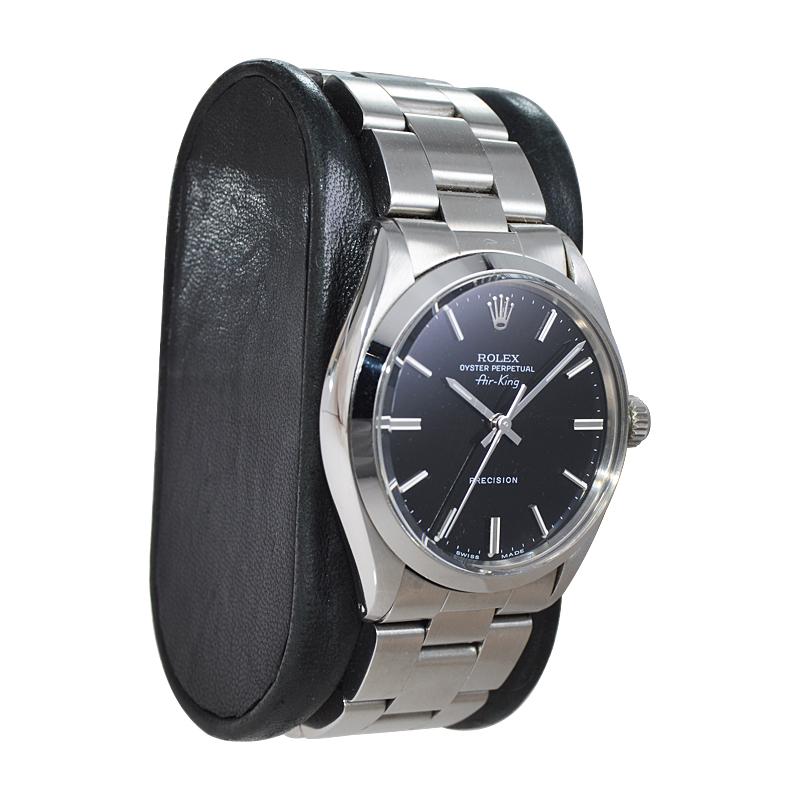 Modern Rolex Stainless Steel Oyster Perpetual Air King Original Black Dial with Papers