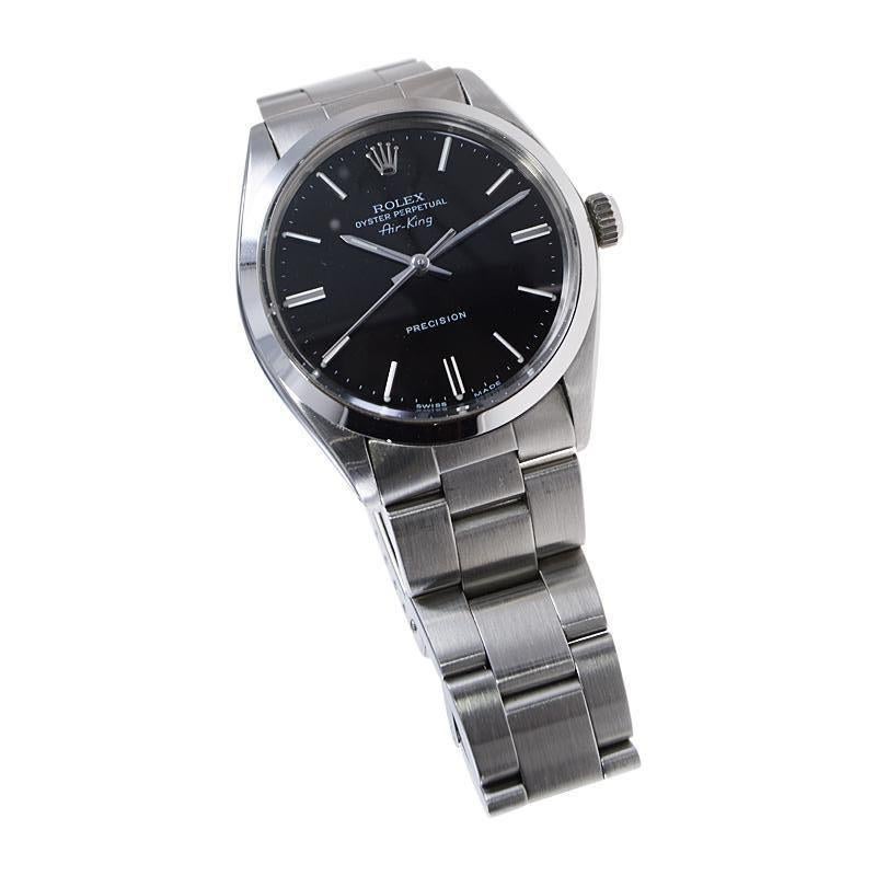 Women's or Men's Rolex Stainless Steel Oyster Perpetual Air King Original Black Dial with Papers