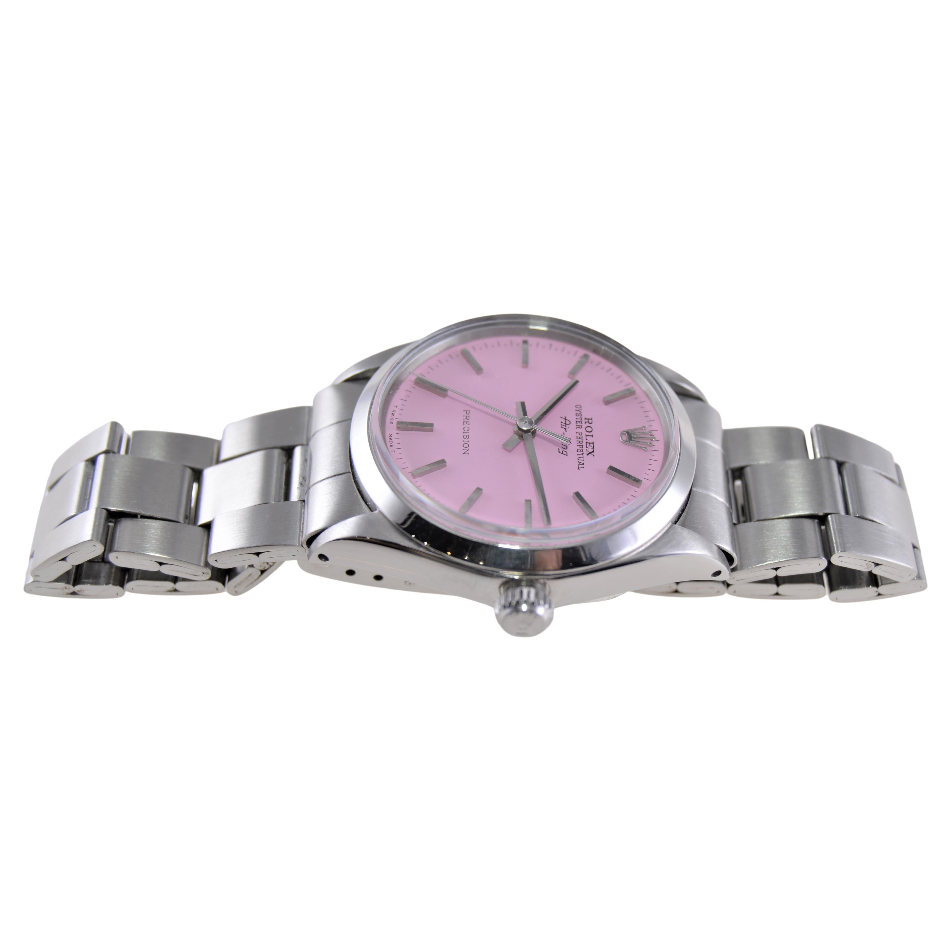 Rolex Stainless Steel Oyster Perpetual Air-King with Custom Pink Dial 1960s 2