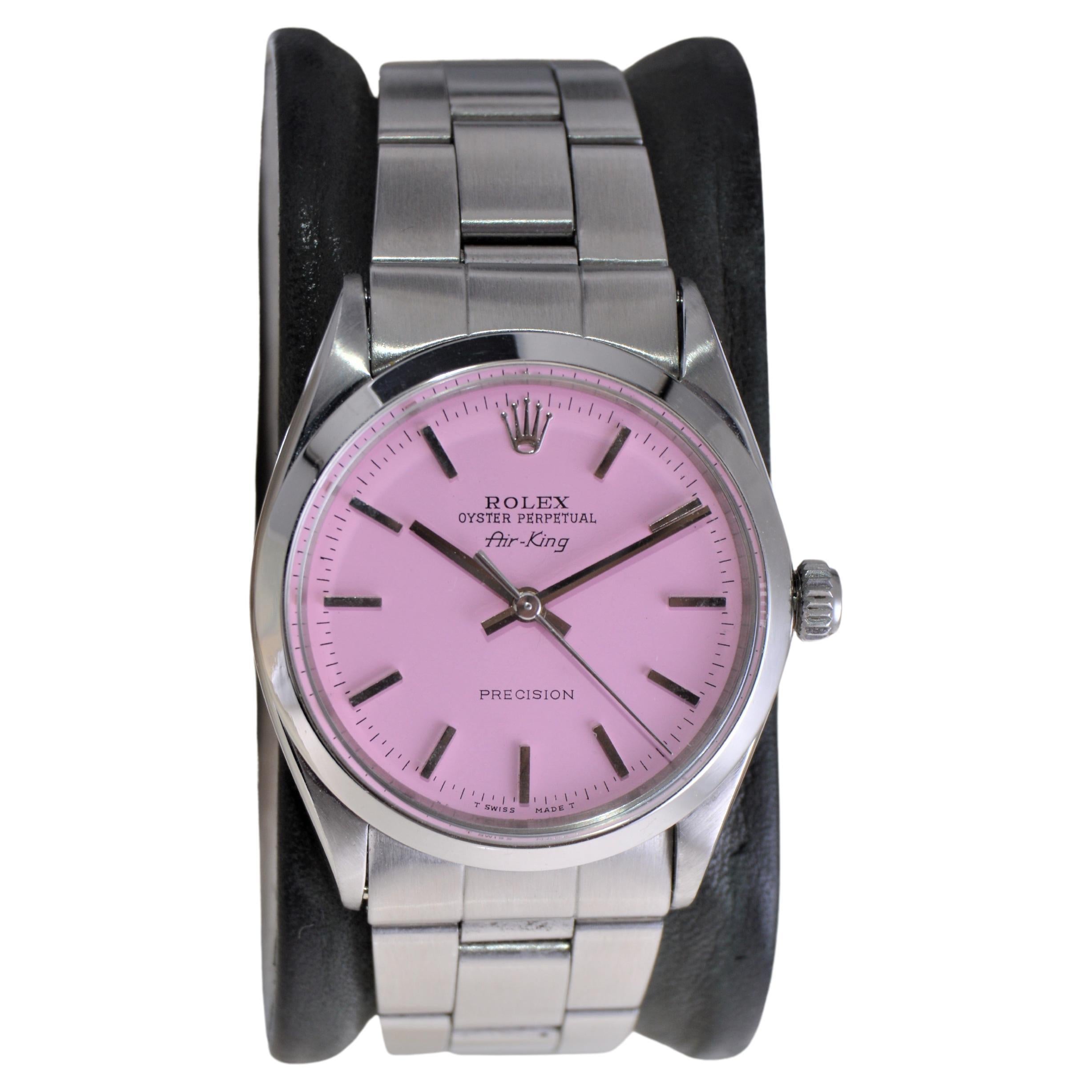 Modern Rolex Stainless Steel Oyster Perpetual Air-King with Custom Pink Dial 1960s For Sale