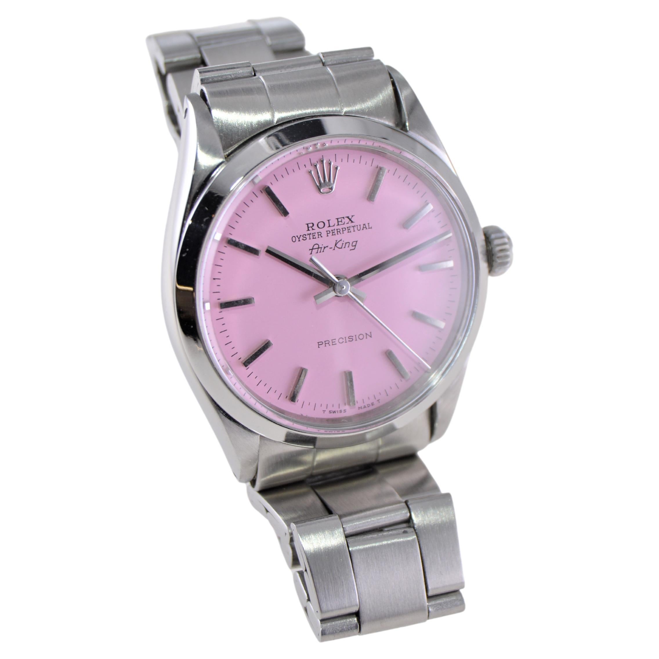 Rolex Stainless Steel Oyster Perpetual Air-King with Custom Pink Dial 1960s For Sale 1