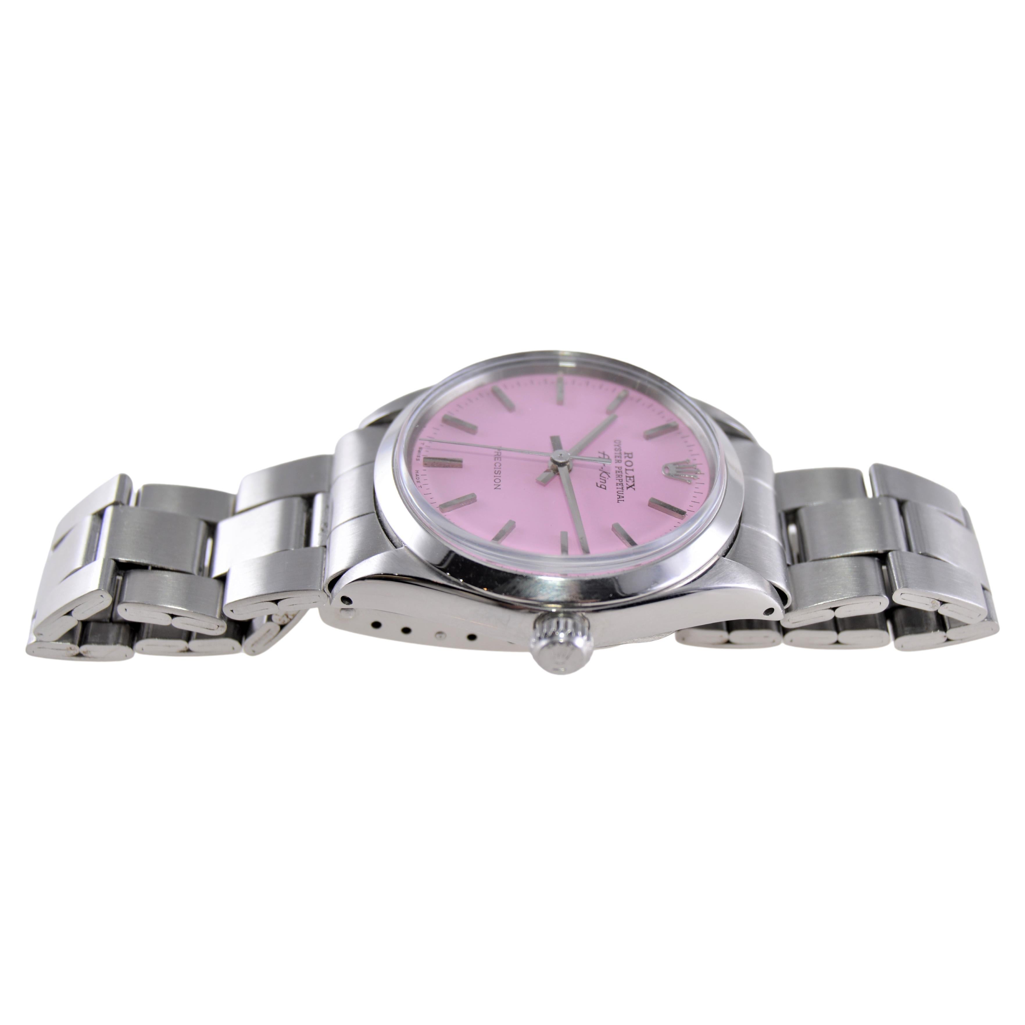 Rolex Stainless Steel Oyster Perpetual Air-King with Custom Pink Dial 1960s 1