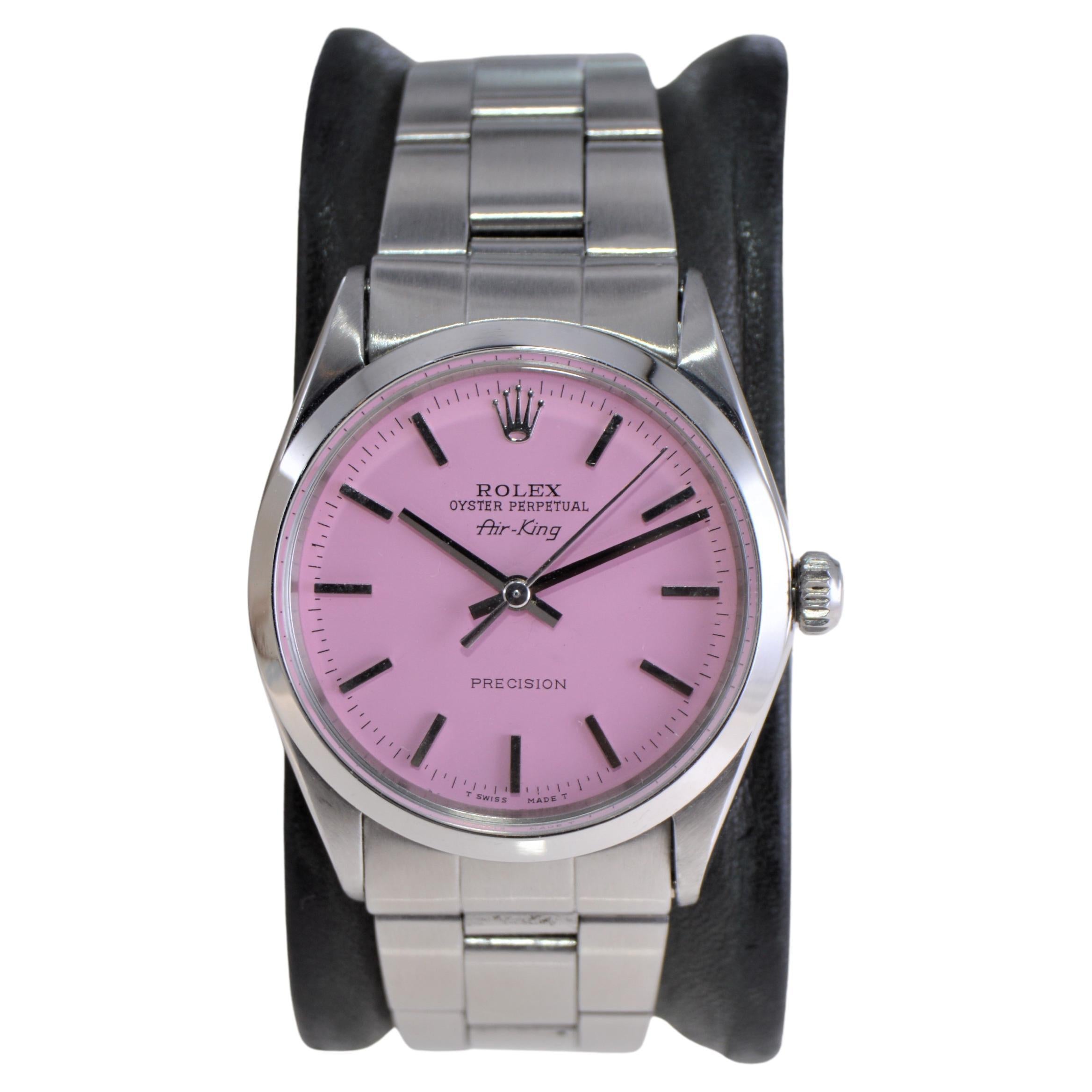 Rolex Stainless Steel Oyster Perpetual Air-King with Custom Pink Dial 1960s  For Sale at 1stDibs