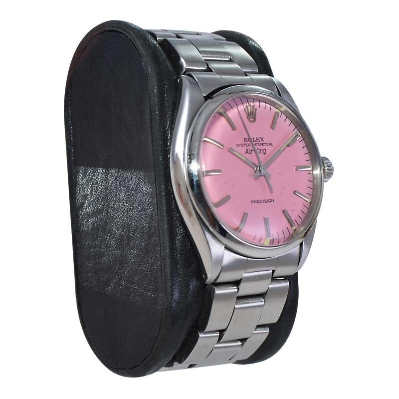 FACTORY / HOUSE: Rolex Watch Company
STYLE / REFERENCE: Oyster Perpetual Air-King / Reference 5500
METAL / MATERIAL: Stainless Steel
CIRCA / YEAR: 1970's
DIMENSIONS / SIZE: Length 40mm X Diameter 34mm
MOVEMENT / CALIBER: Perpetual Winding / 26