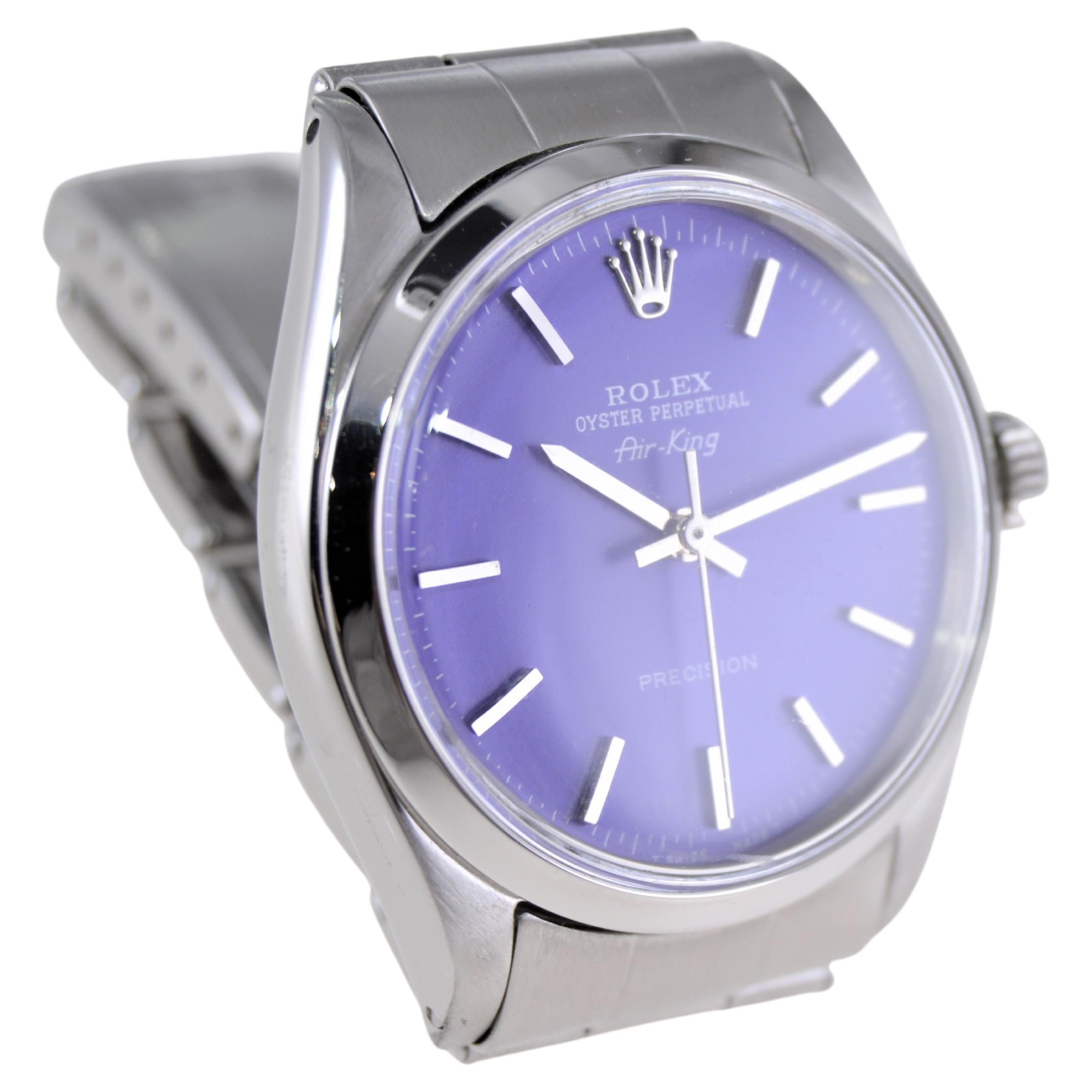 Modern Rolex Stainless Steel Oyster Perpetual Air-King with Custom Purple Dial 1960s For Sale