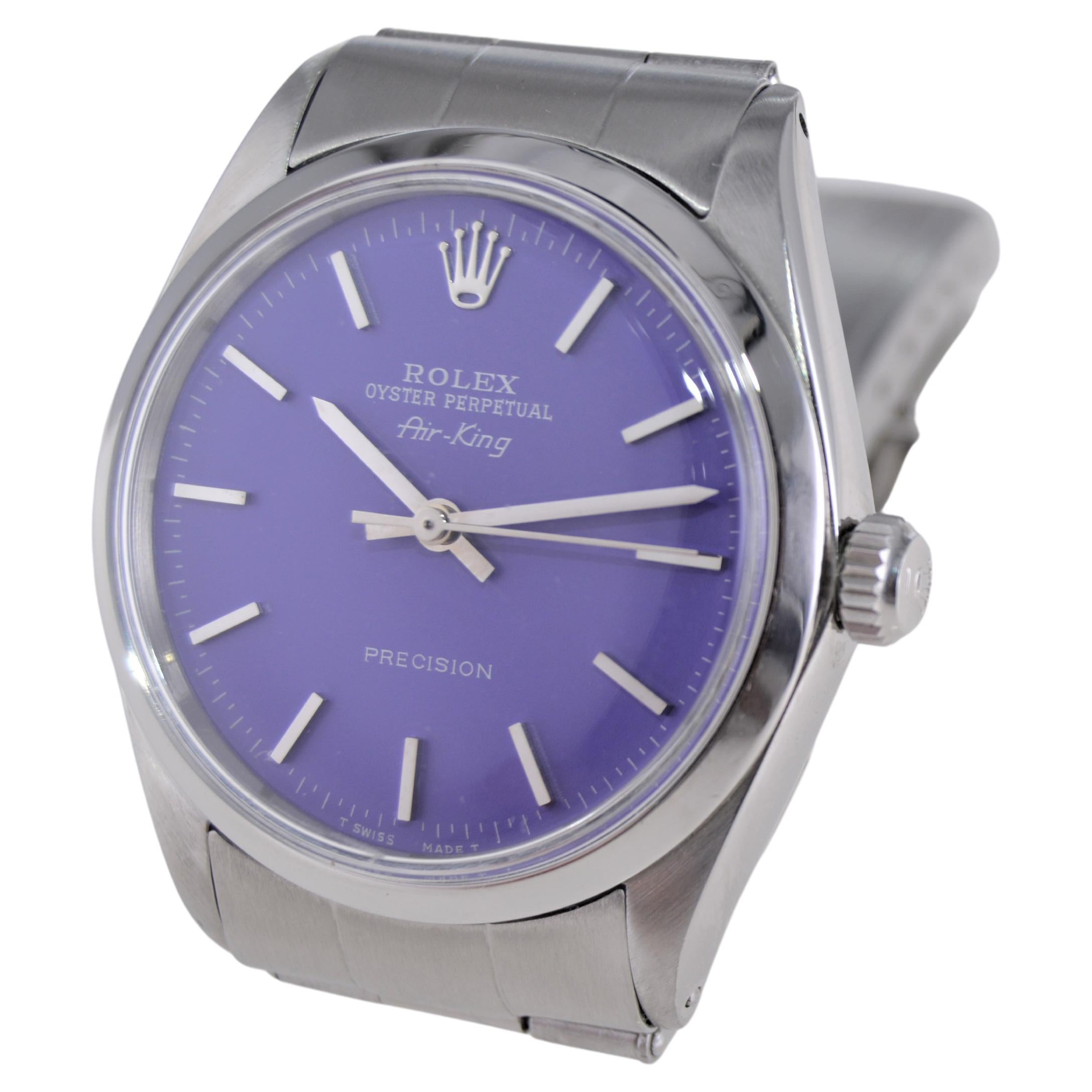 Rolex Oyster Perpetual Air-King en acier inoxydable avec cadran violet personnalisé, années 1960 Excellent état - En vente à Long Beach, CA