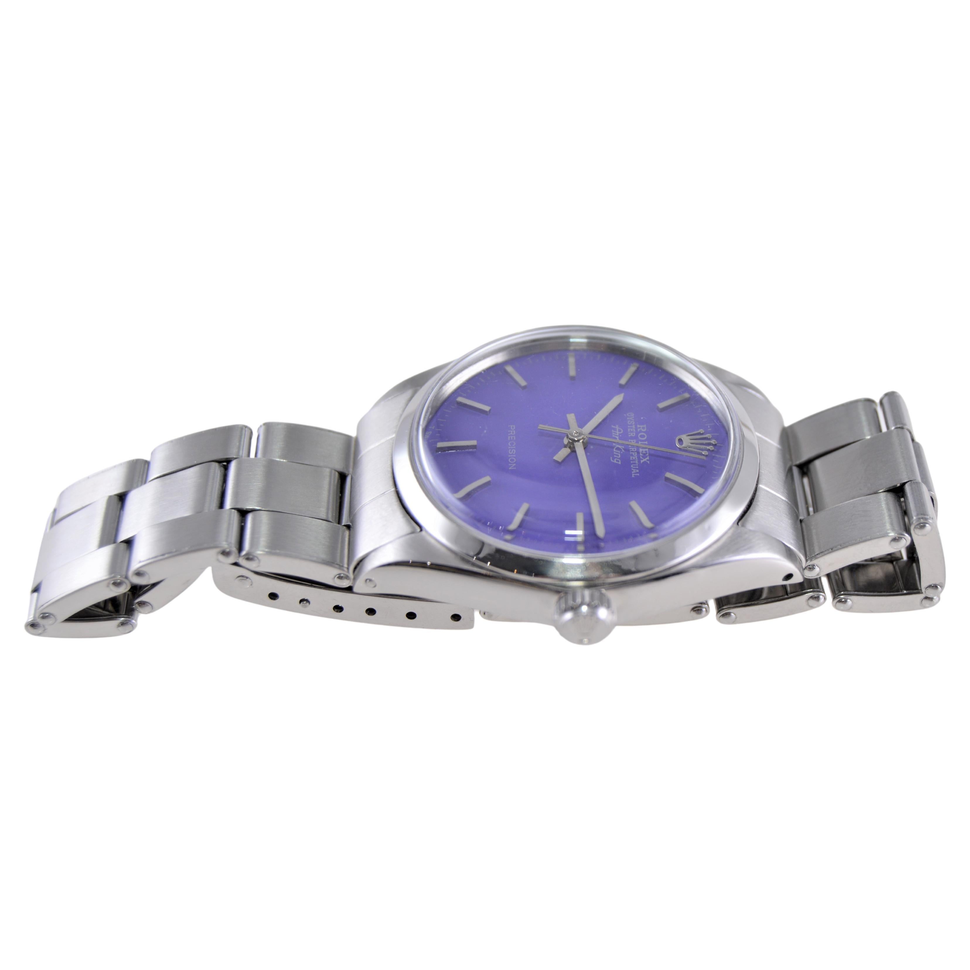 Women's or Men's Rolex Stainless Steel Oyster Perpetual Air-King with Custom Purple Dial 1960s For Sale