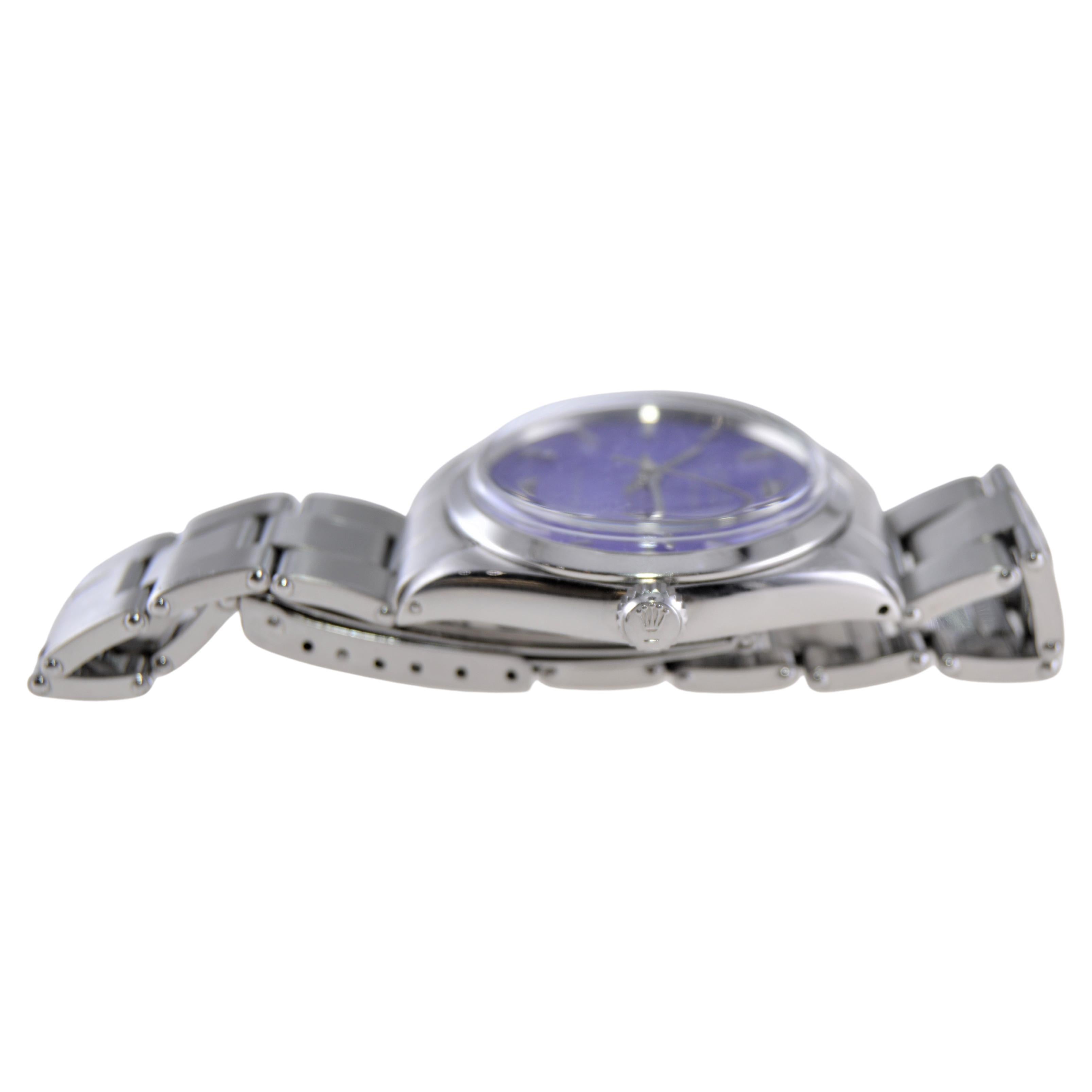 Rolex Stainless Steel Oyster Perpetual Air-King with Custom Purple Dial 1960s For Sale 1