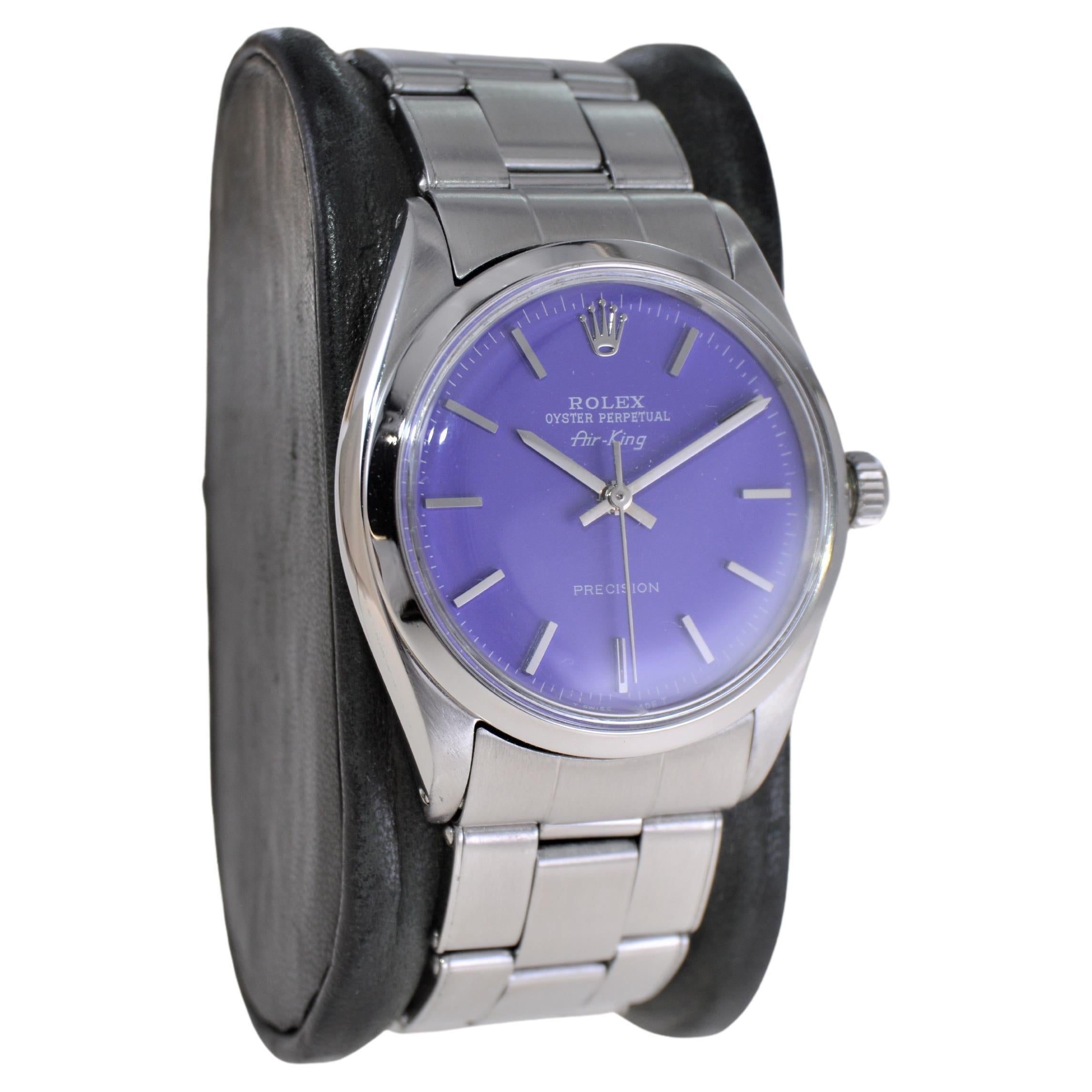 Rolex Stainless Steel Oyster Perpetual Air-King with Custom Purple Dial 1960s