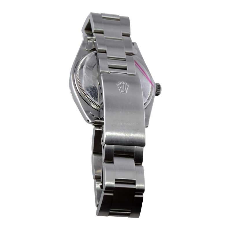 Rolex Edelstahl Oyster Perpetual Air King mit maßgefertigtem grünem Zifferblatt 1960er Jahre im Angebot 7