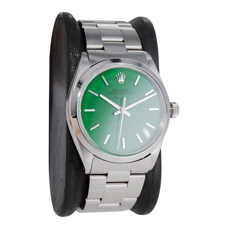 Moderniste Rolex Oyster Perpetual Air King en acier inoxydable avec cadran vert personnalisé, années 1960 en vente