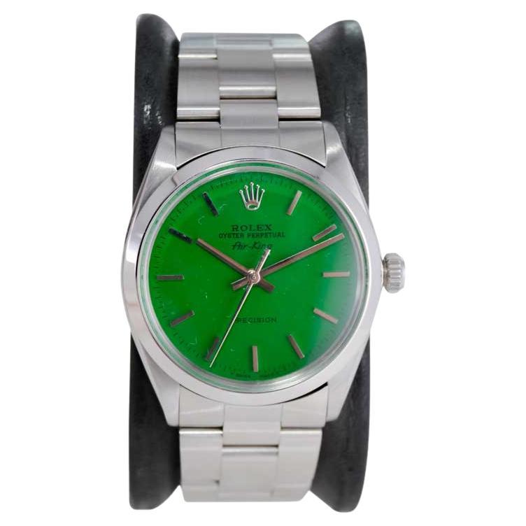 Rolex Oyster Perpetual Air King en acier inoxydable avec cadran vert personnalisé, années 1960 en vente