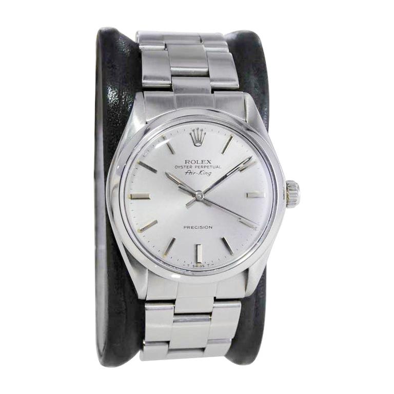 Rolex Stainless Steel Oyster Perpetual Air King with Original Silver Dial 1980's For Sale 5
